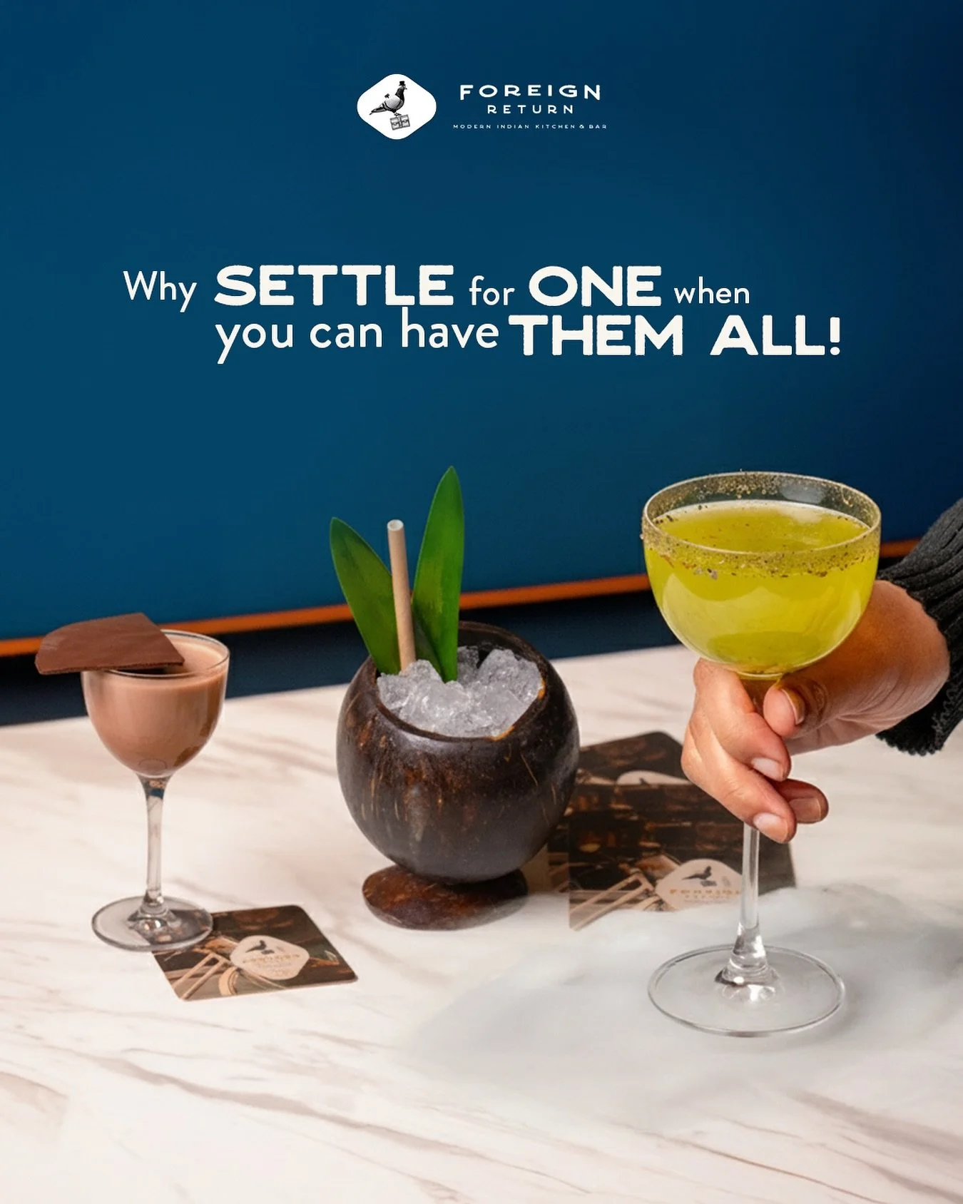 Why settle for one when you can sip your way through them all? 

Our cocktail lineup is crafted to surprise, stir, and satisfy&mdash;each one with a story of its own.
 
🔗 For reservations, link in bio.
 
#foreignreturn #signaturecocktails #sydneydri