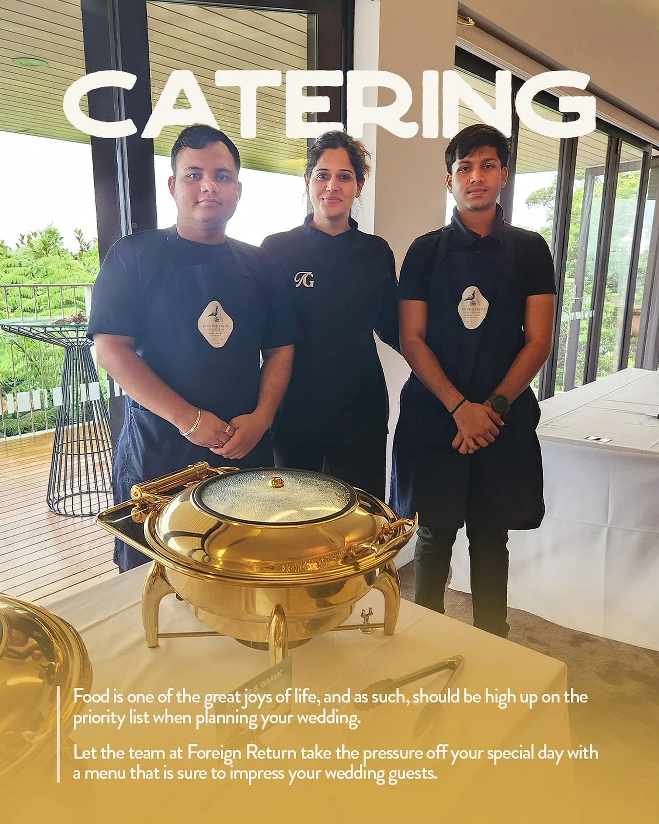 From big days to intimate gatherings, we bring signature Foreign Return flavours to your event. 

With curated menus and seamless service, our catering is designed to delight every guest&mdash;so you can savour every moment stress-free.
 
🔗 For rese