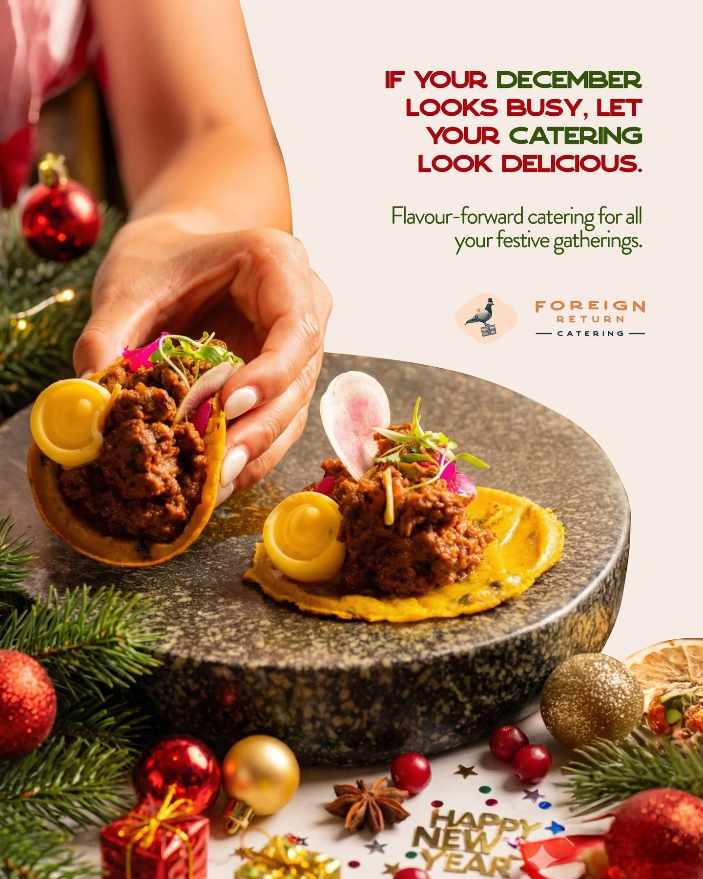 If December feels hectic, let us take care of the flavour. 

From Christmas gatherings to New Year house parties, our festive catering brings modern Indian dishes that impress every guest at the table. 

Celebrate freely we&rsquo;ll handle the delici