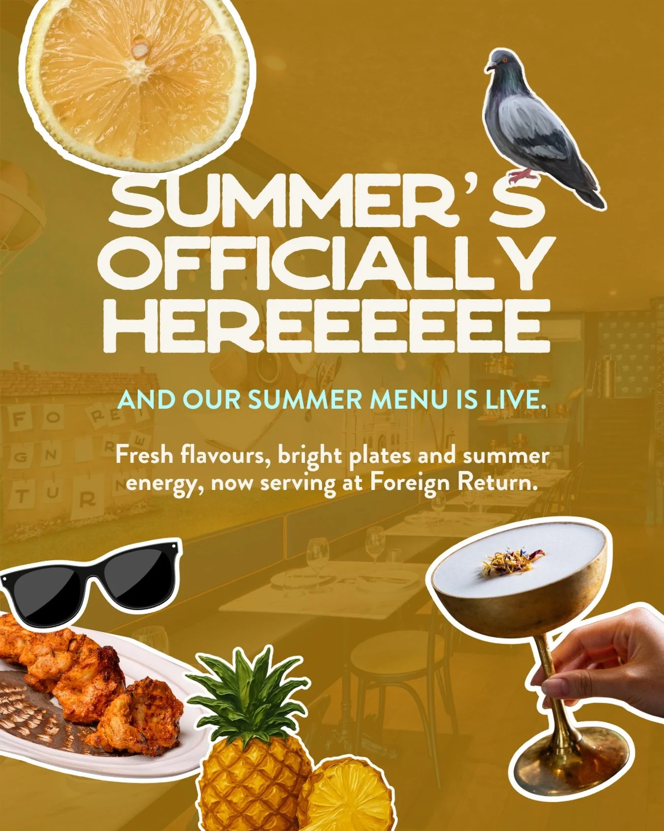 Summer&rsquo;s officially hereee, and we&rsquo;re serving it on a plate. ☀️

Fresh flavours, brighter plates, and cocktails that hit just right.

This menu is built for long lunches, late nights, and everything in between.
Come taste summer at Foreig