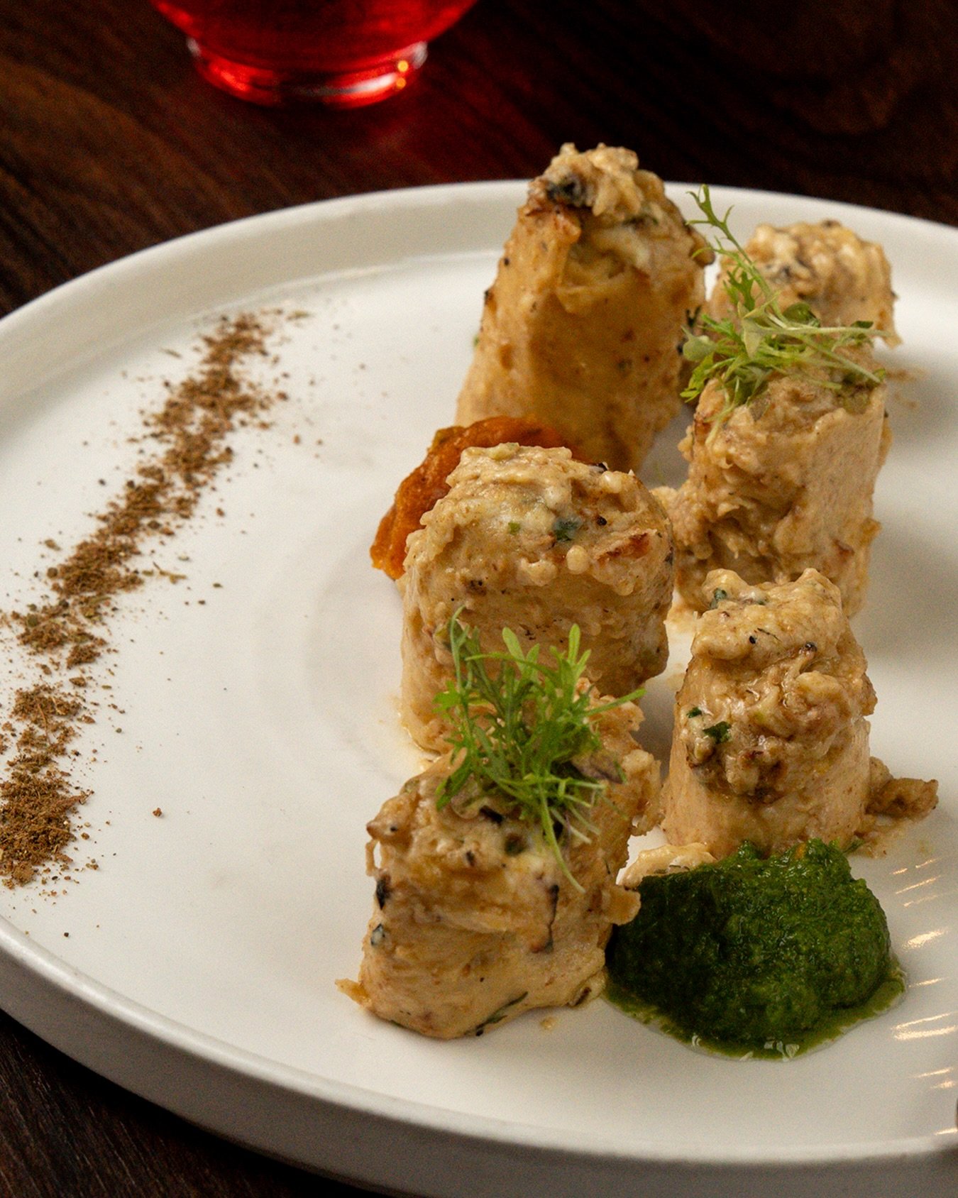 Stuffed Soya Chaap &mdash; rich, hearty, and full of character.

Marinated, stuffed, and cooked for maximum flavour, made to be shared (or not).

A vegetarian dish that doesn&rsquo;t play second fiddle.
Bold, satisfying, and impossible to ignore.

Fo