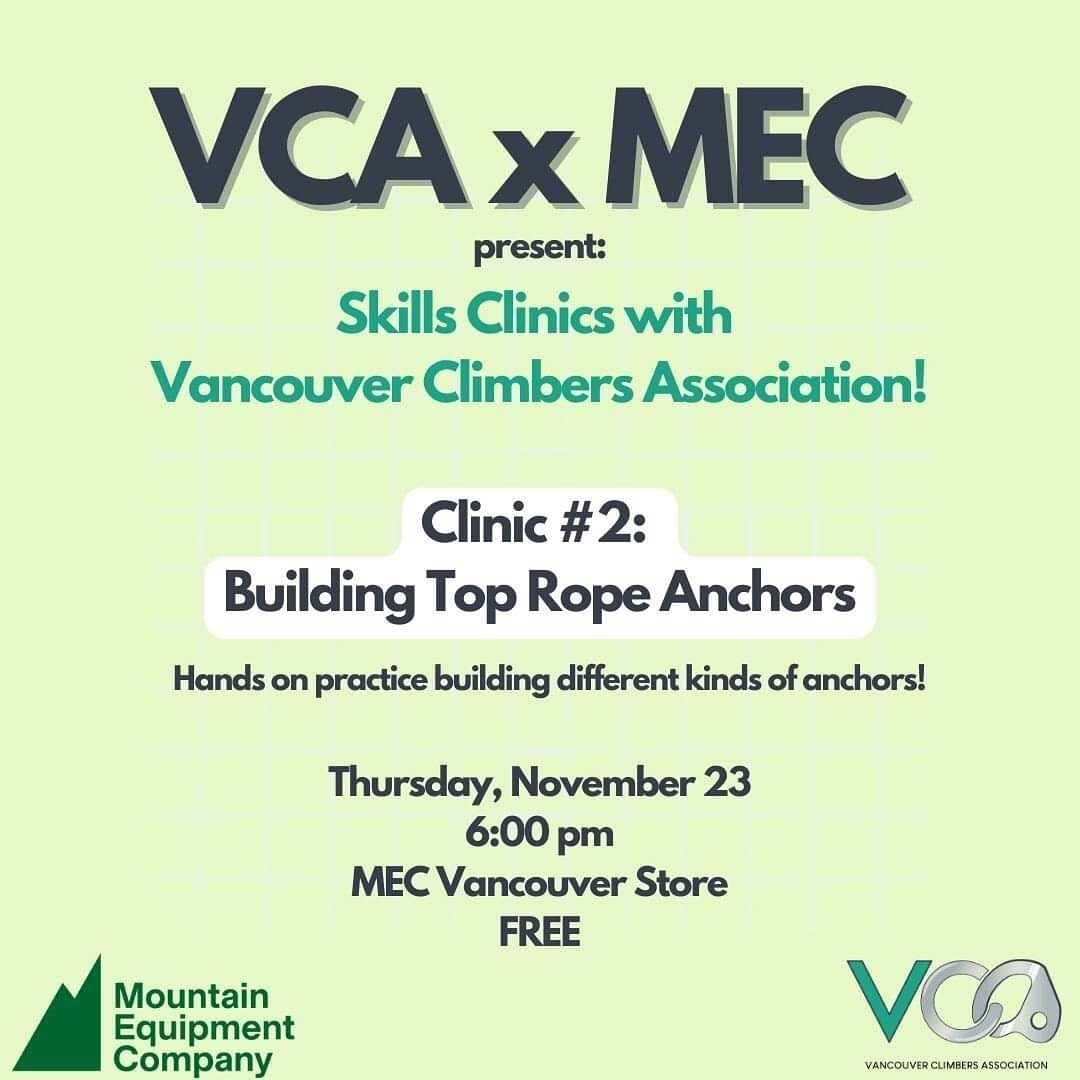 Gym to Crag #2: Building top rope anchors! 

This clinic will cover different types of anchors, gear required and considerations, with lots of time for hands-on practice! Participants should know how to top rope climb and belay. 

If you own the foll