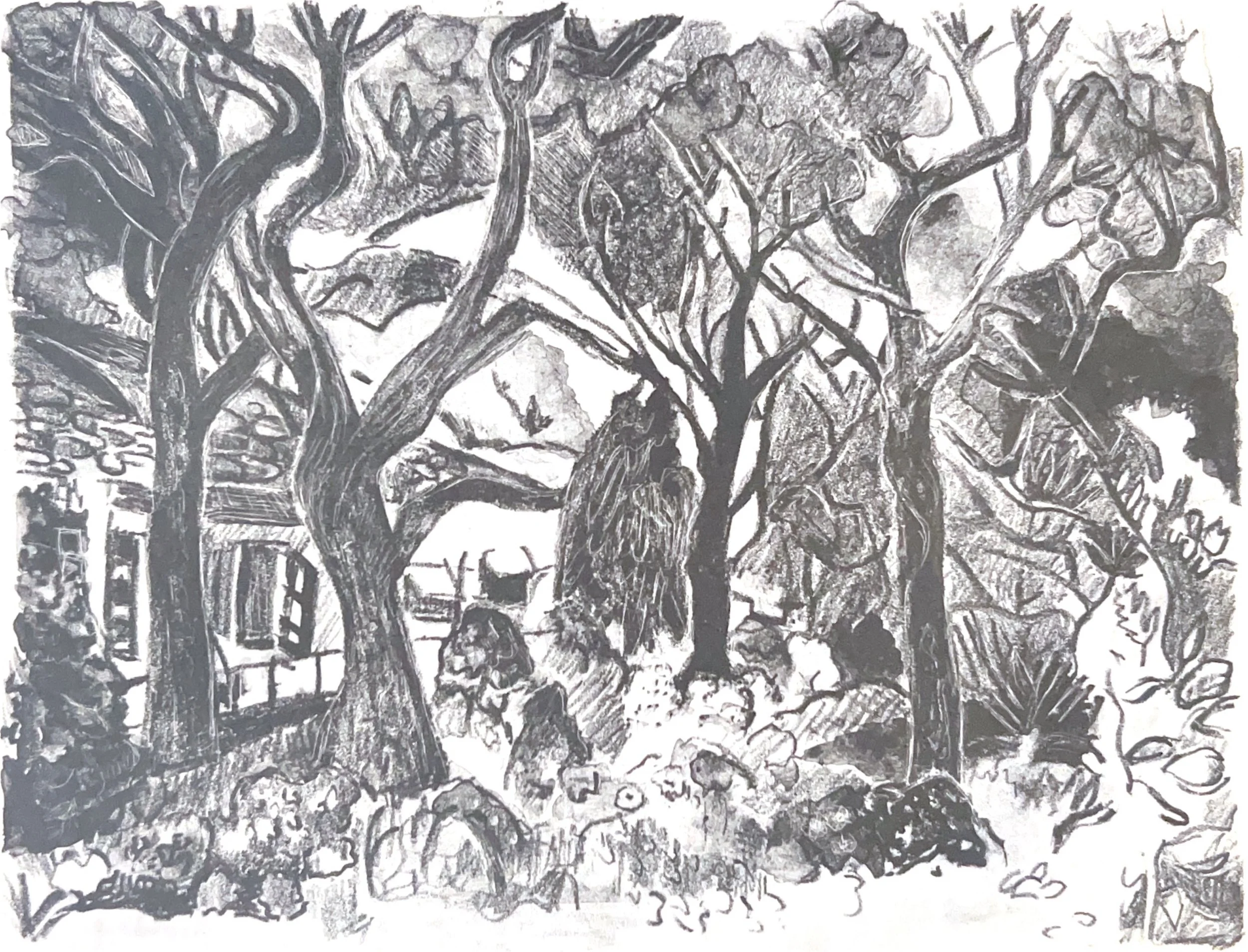 "Baba's House" 1980's, Lithograph on paper