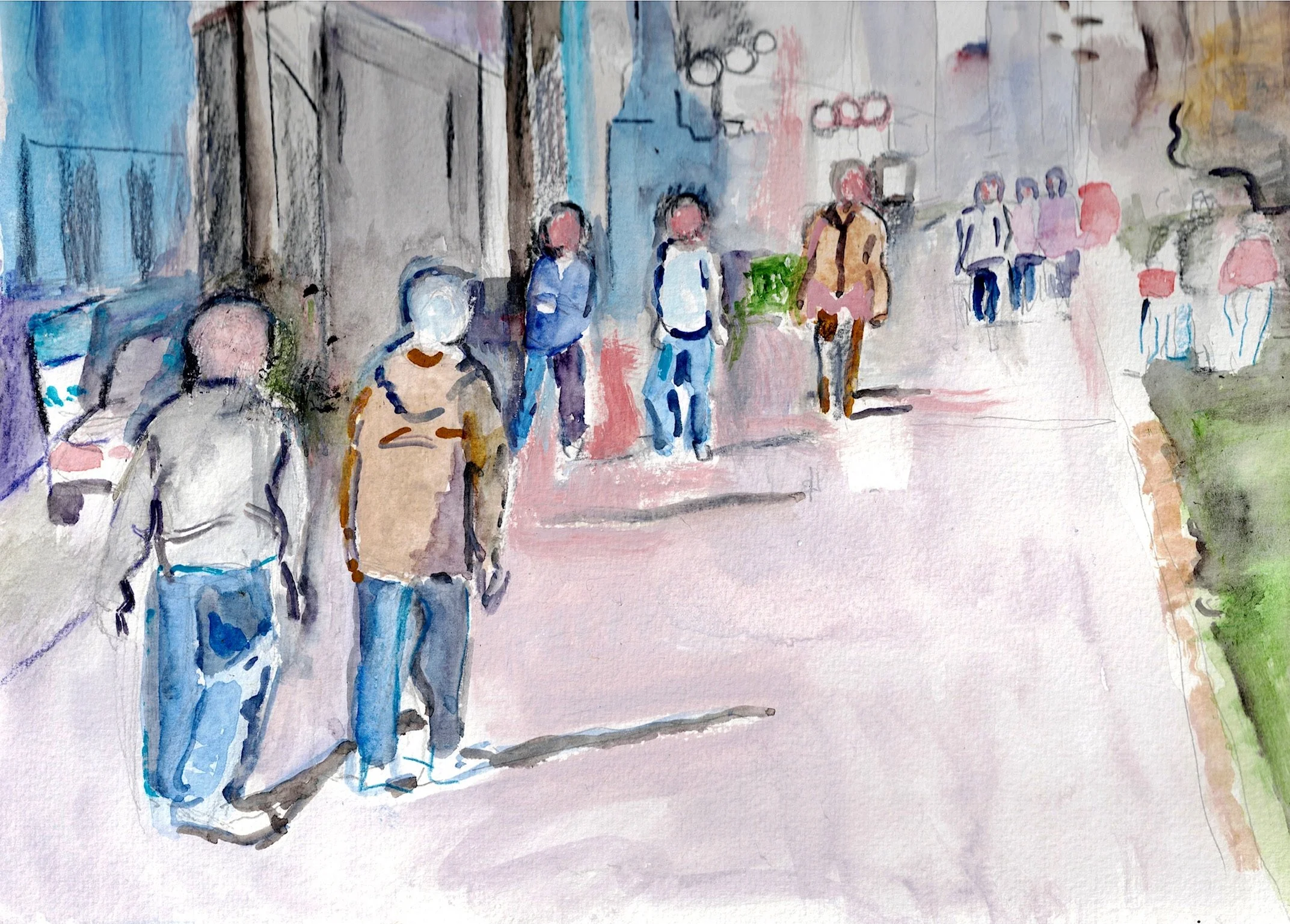 "Downtown Chicago" 2023, Watercolor on paper, Online class with Thomas Trausch 