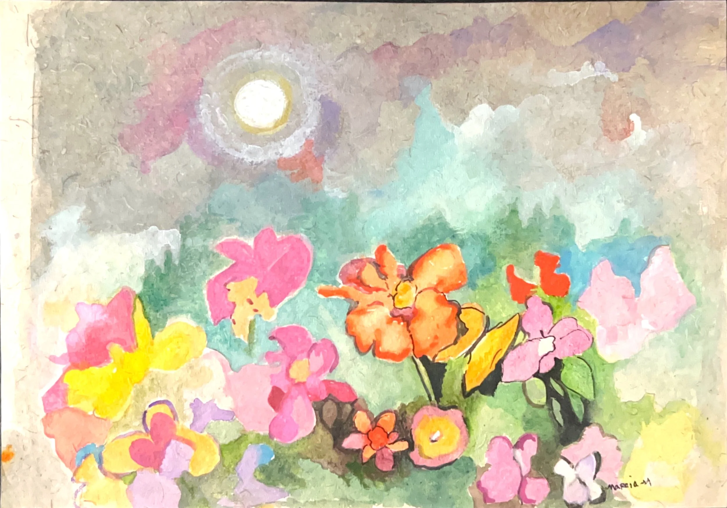 "Each Flower is Unique in His Garden" 2020's, Watercolor on paper