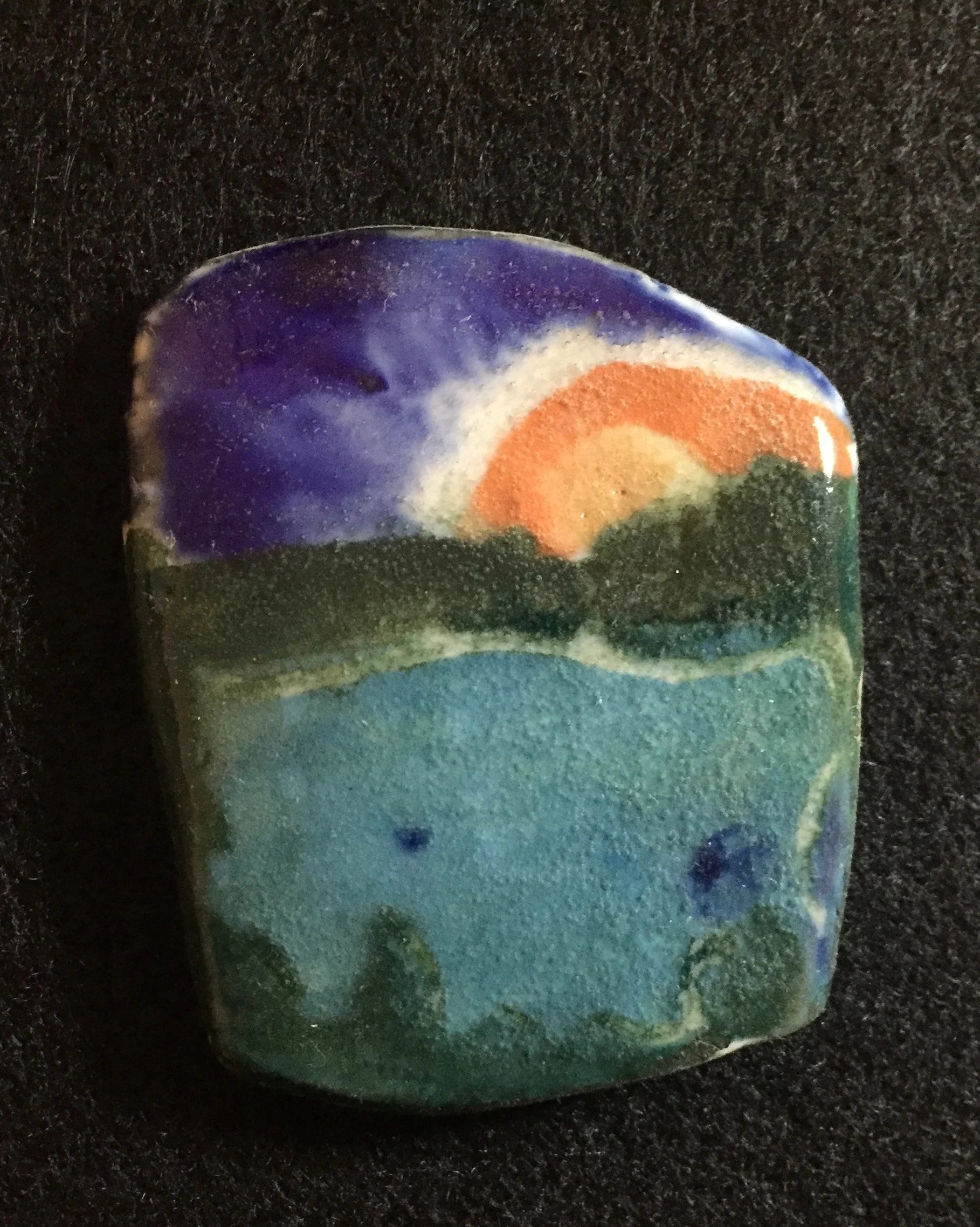 "Long Lake #4" 2020's, Porcelain hand painted tile
