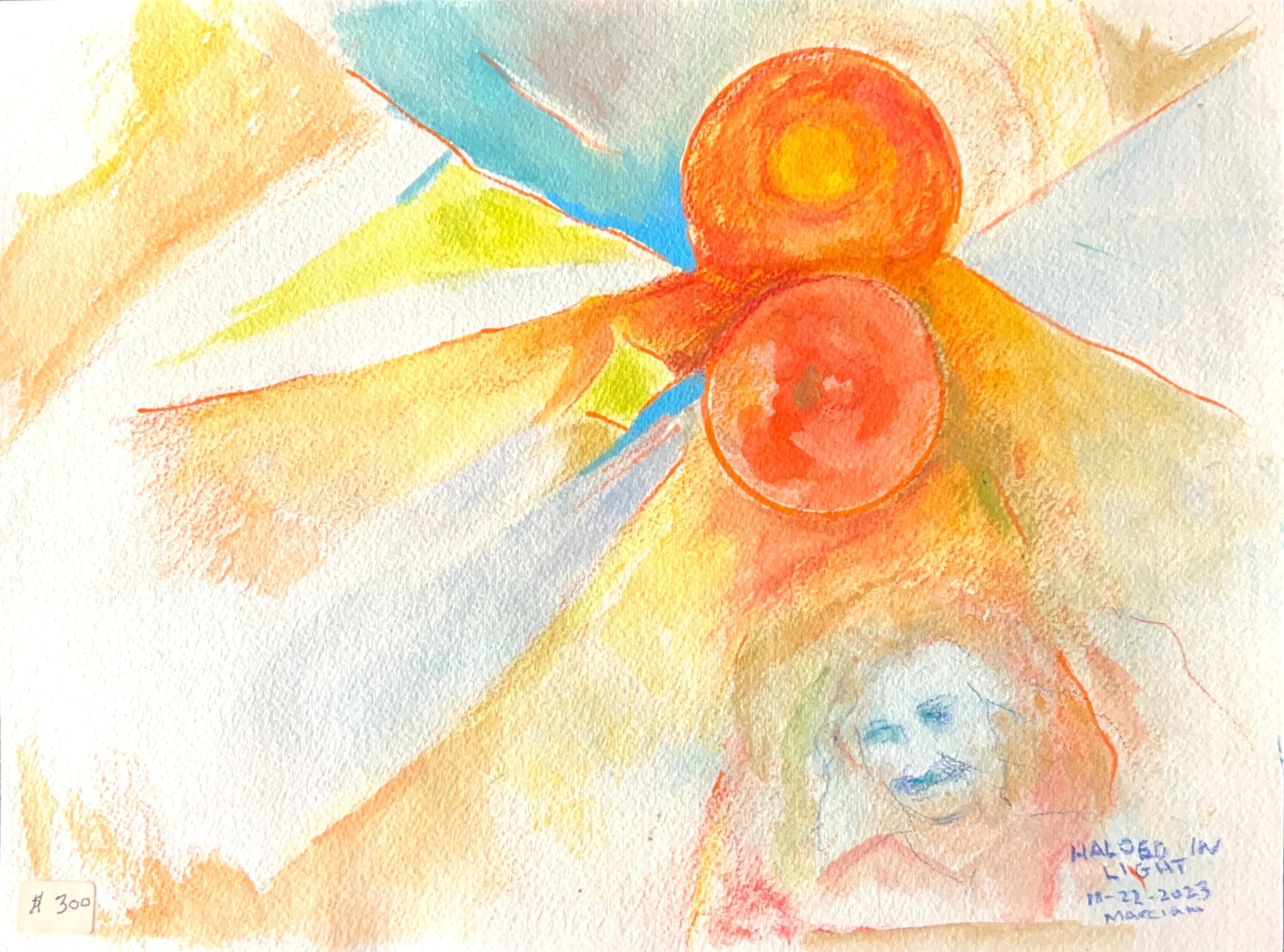 "Haloed in Light" 11/22/2023, Watercolor on paper