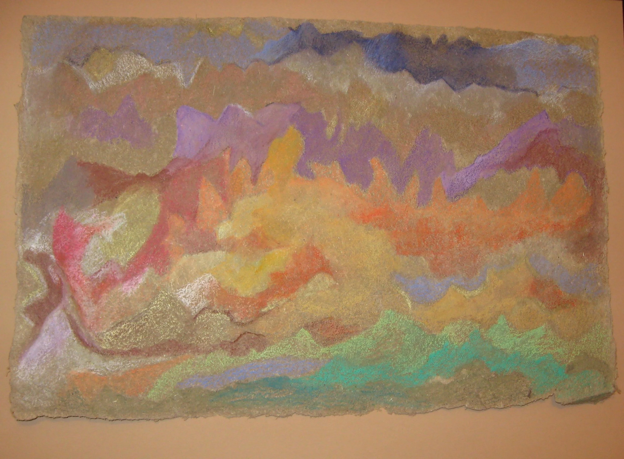 "Along the Way to Visit St. Simon" 1995, Watercolor crayon on handmade paper, Guatemala