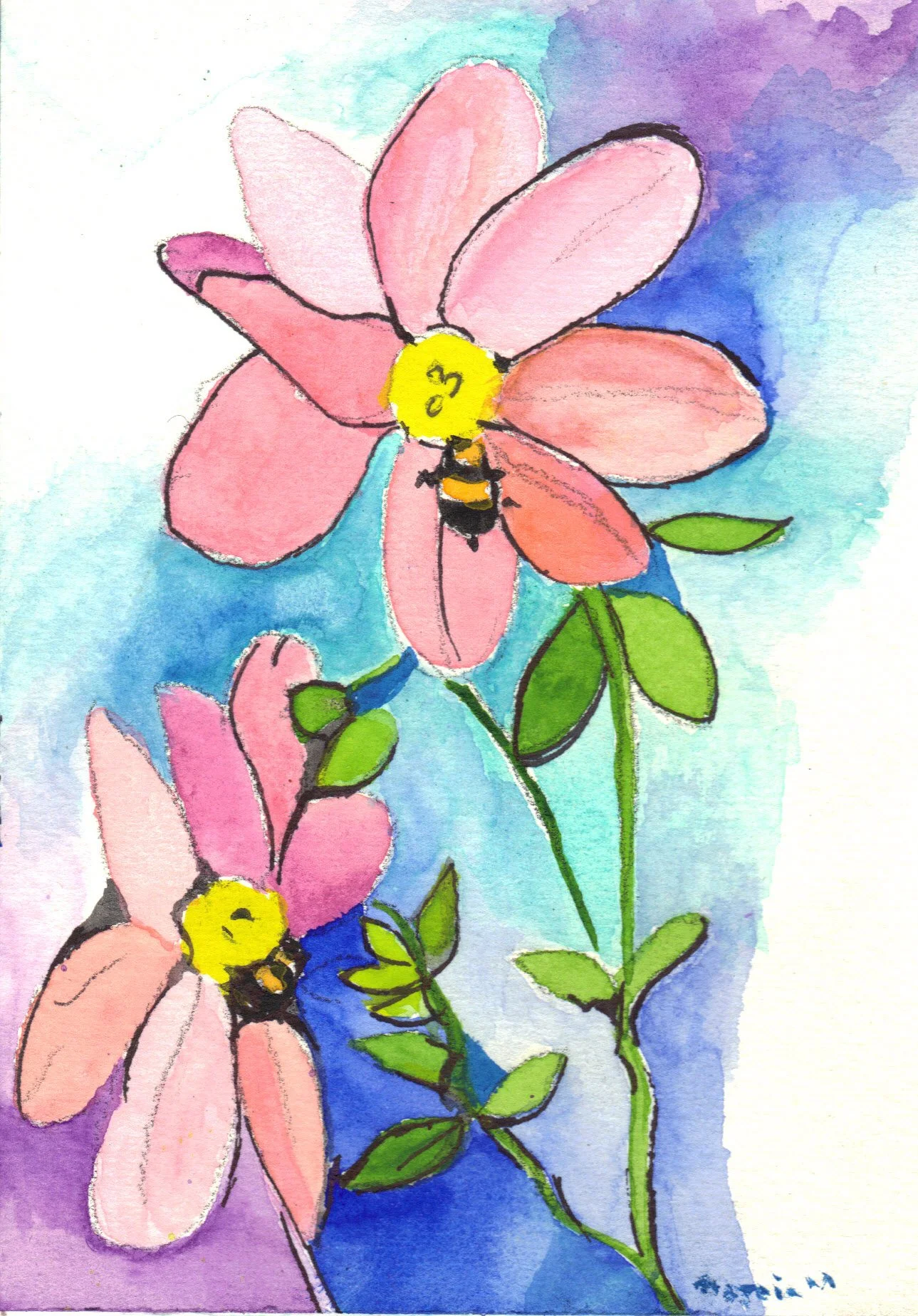 "Life With the Bees'" 2021, Watercolor on paper