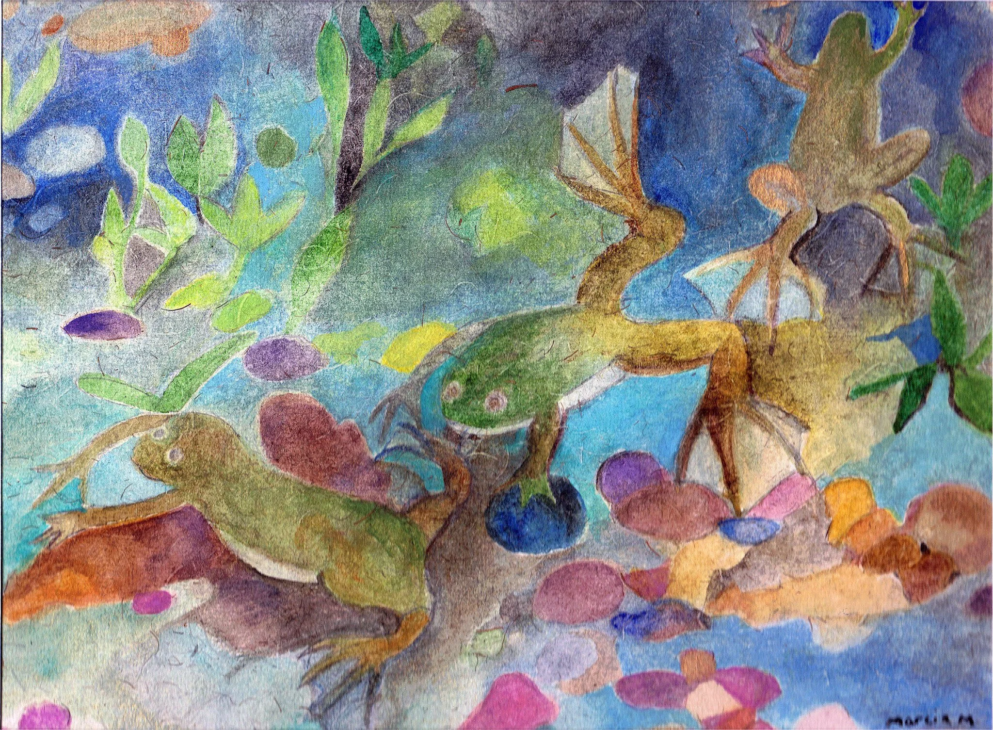 "Aquarium Frogs" 1990's, Watercolor and paper