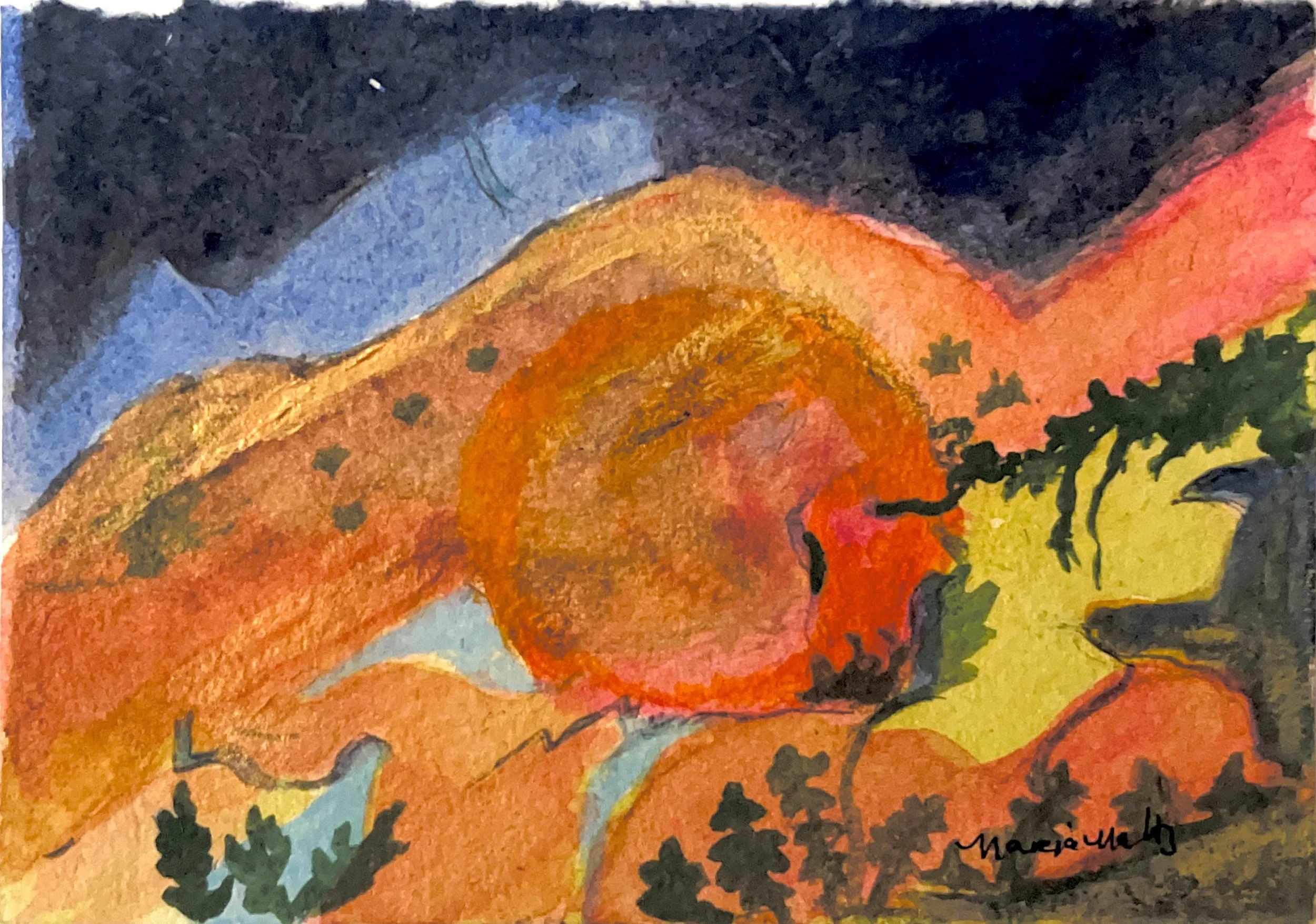 "Orange Sunset" 2025, Watercolor on paper