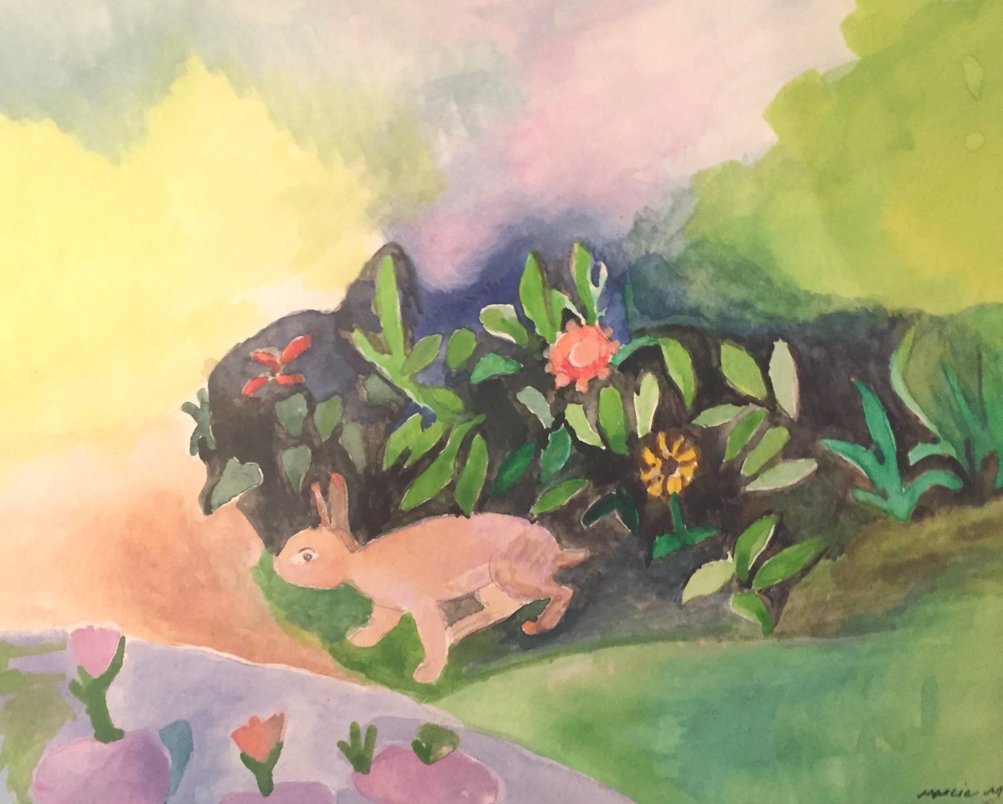 "Rabbit in Transit" 2001, Watercolor on paper