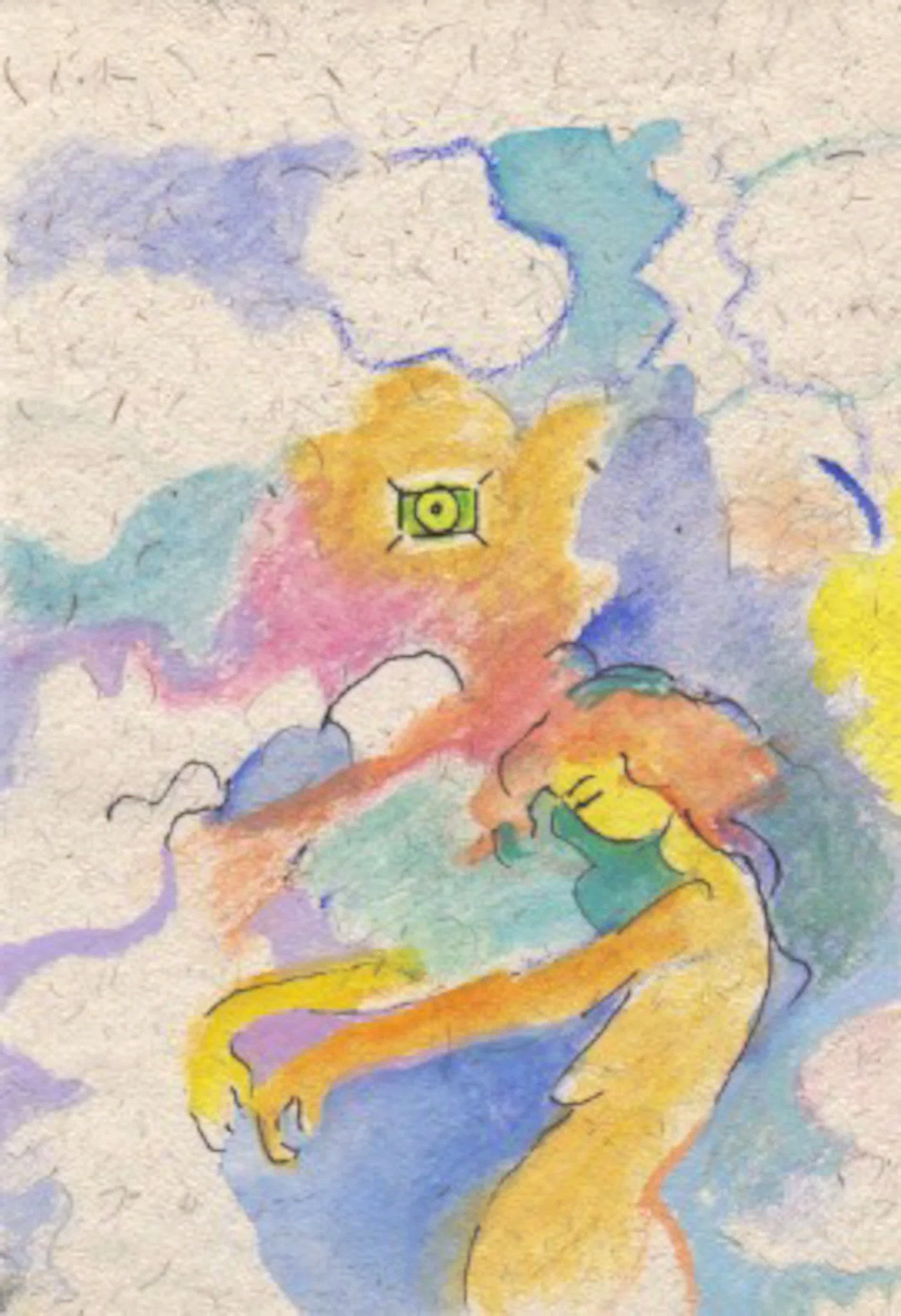 "Tai Chi in the Sky" 2020's, Watercolor & ink on handmade paper from India