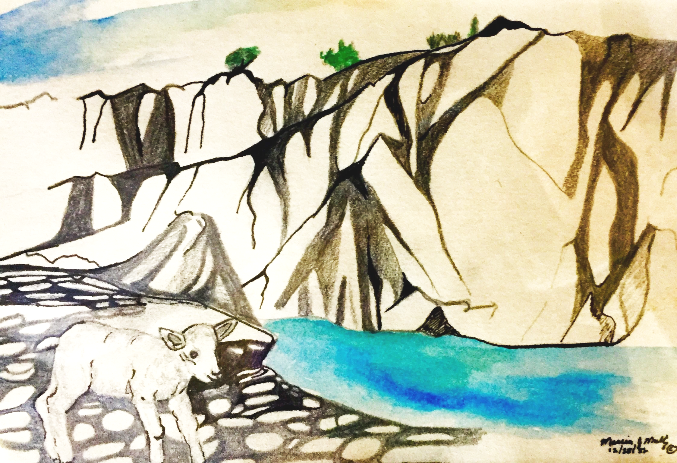 "Mary Had a Little Lamb" 8/31/2019, Watercolor, pencil & ink on Arches watercolor paper