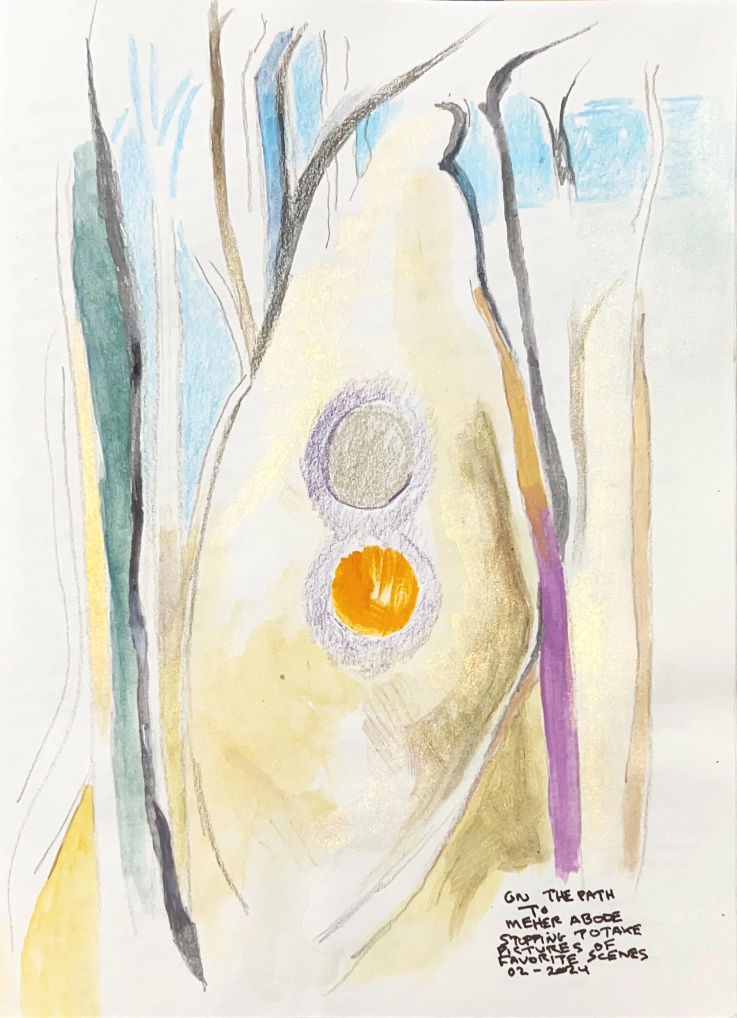 "On the Path to Meher Abode" 2024, Colored pencil on paper