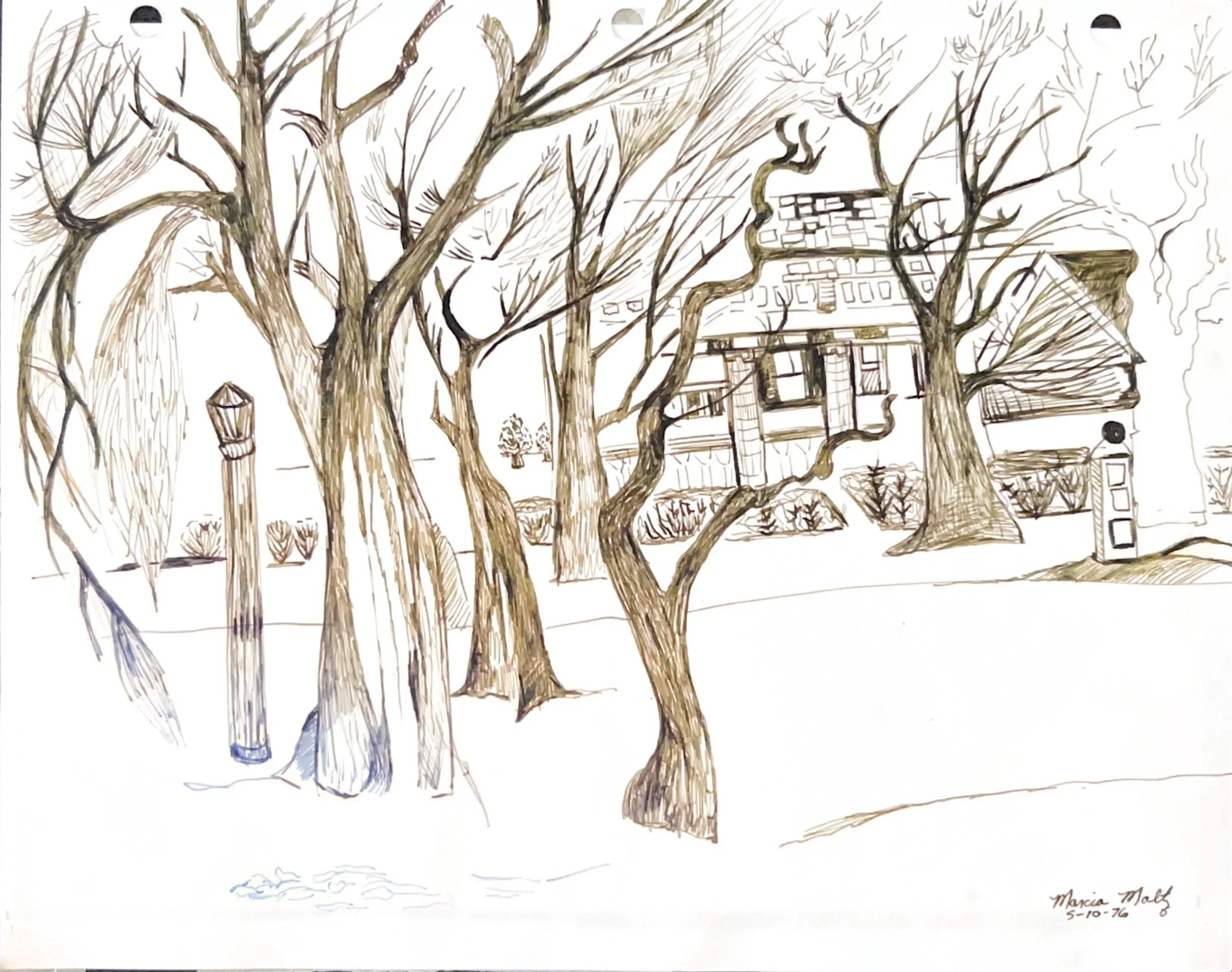 Across the Street from Lake Michigan, 1976, Ink on paper