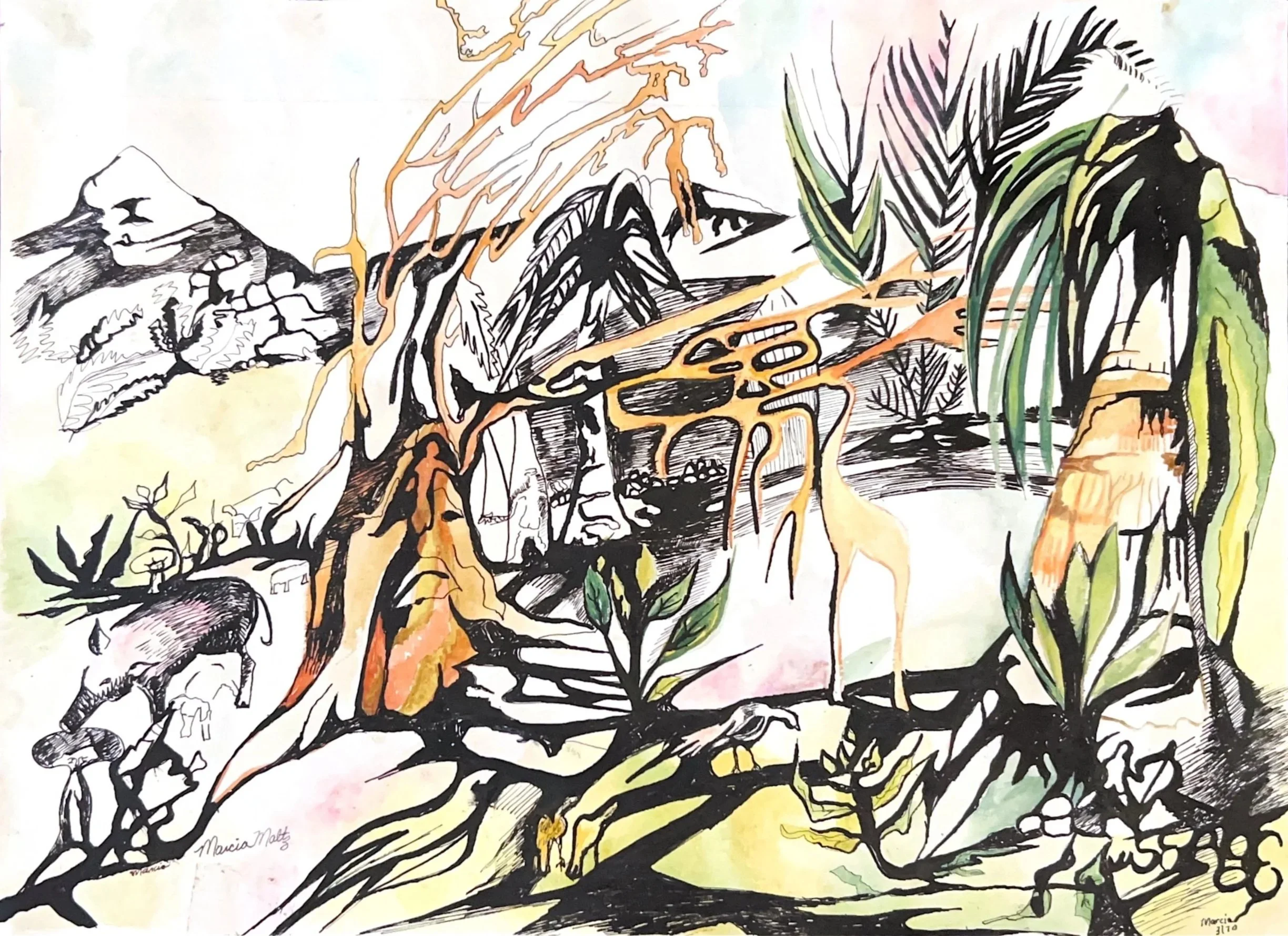 Zihuatanejo, 1970, Watercolor and ink on paper, Mexico
