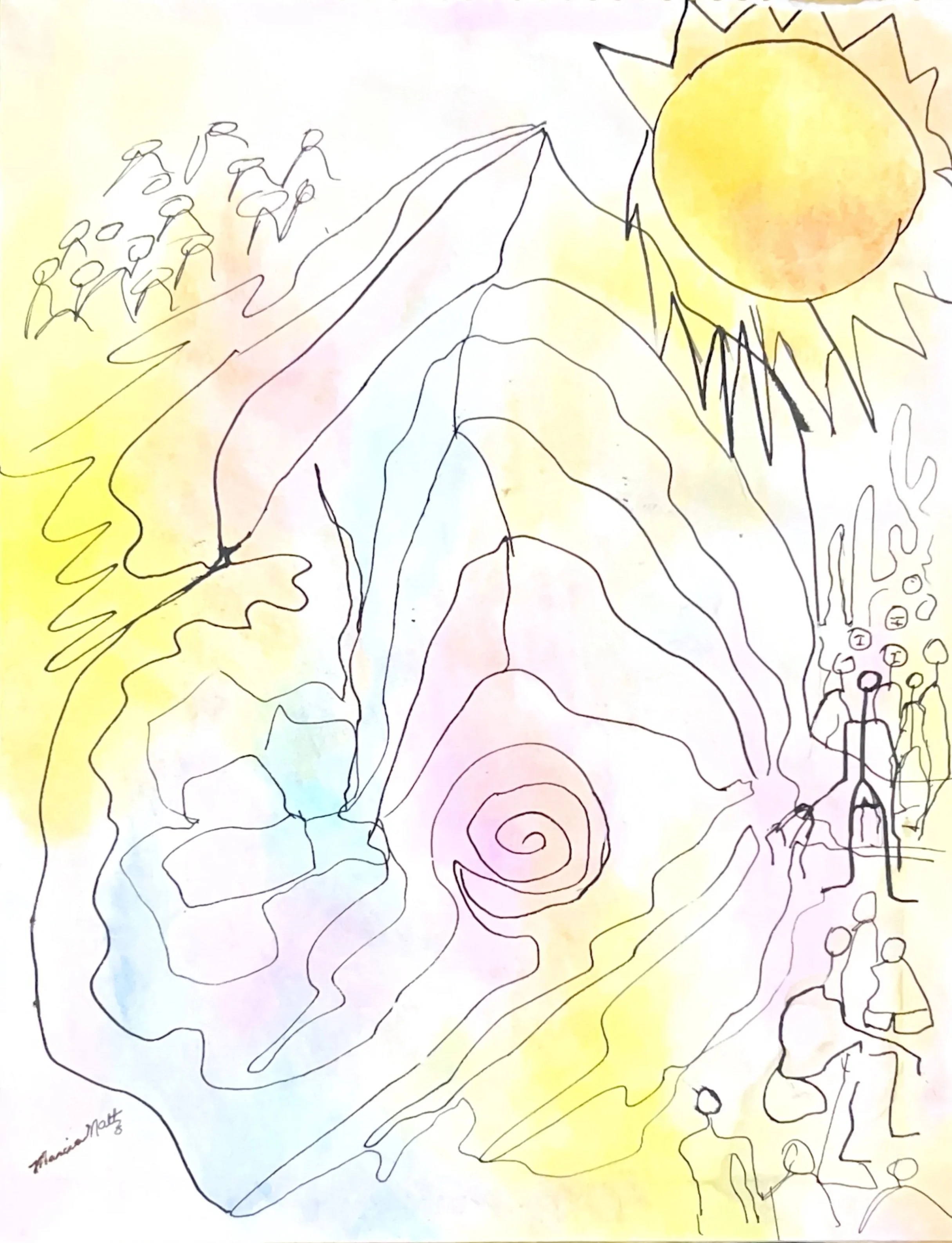 Spiraling Through Time and Space, 1970’s, Watercolor and ink on paper