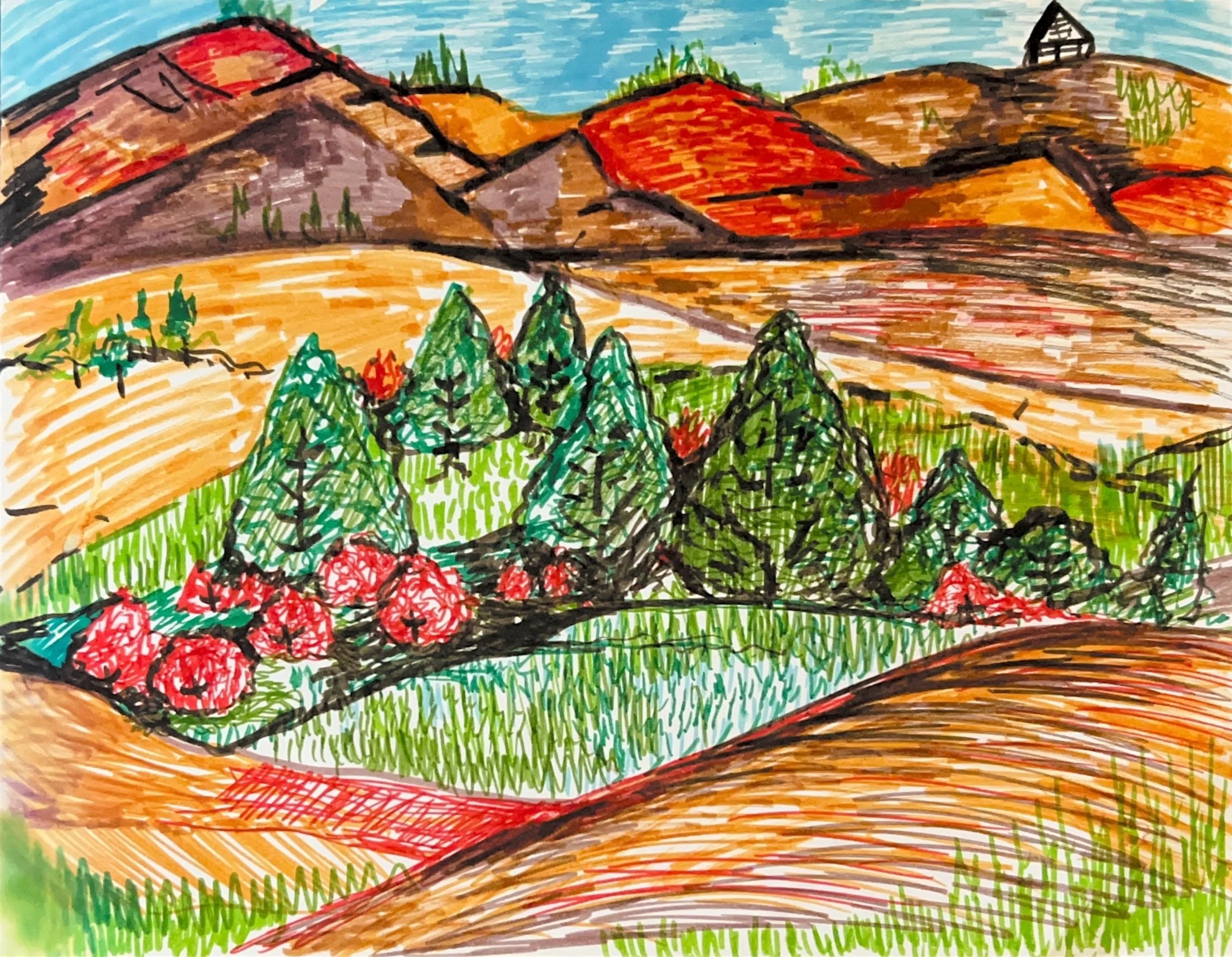 Strawberry Hill’s and Beautiful Trees, 1976, Marker on paper