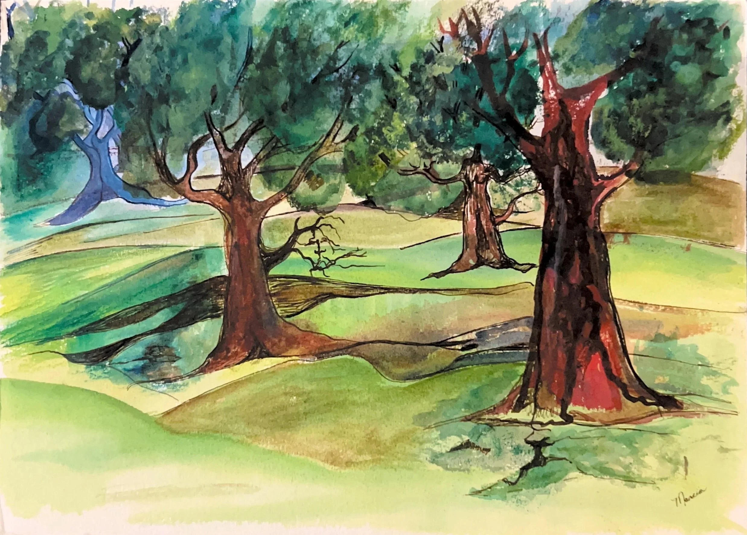Indian Boundary Park, 1980's, Watercolor and marker on paper 