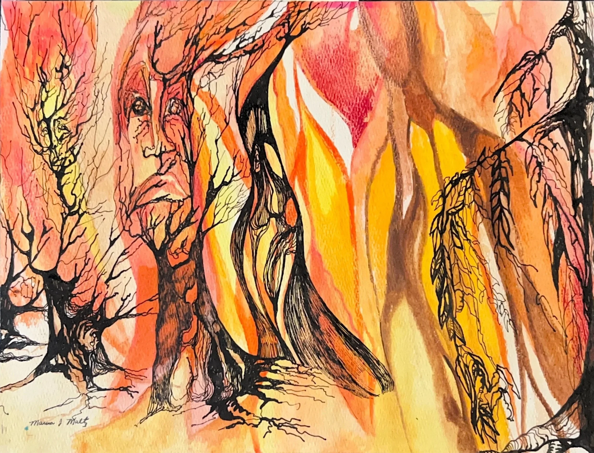Autumn in Quebec, 9/20/1970, Watercolor and ink on paper