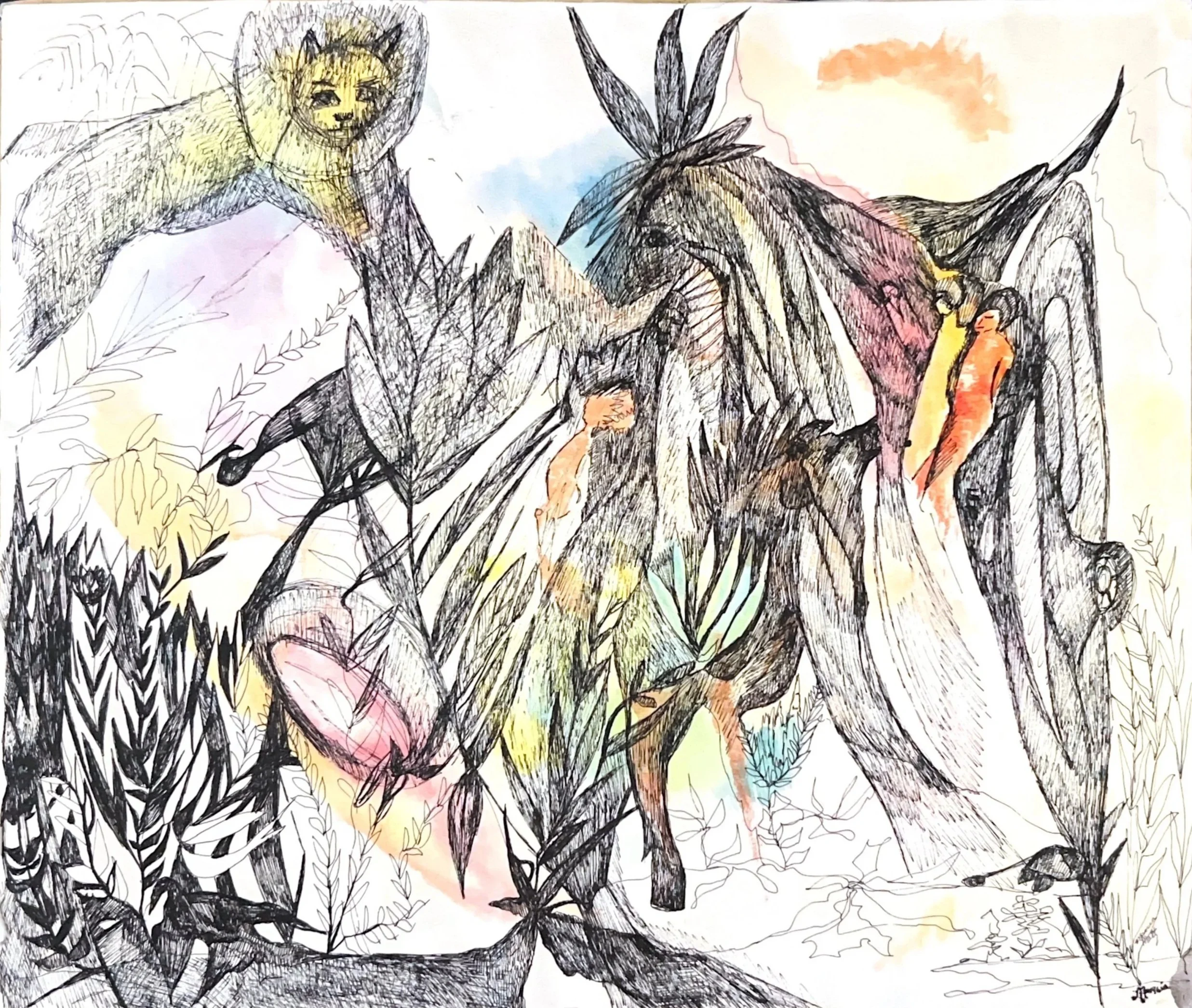 Lion on the Hill, 1971, Watercolor and ink on paper