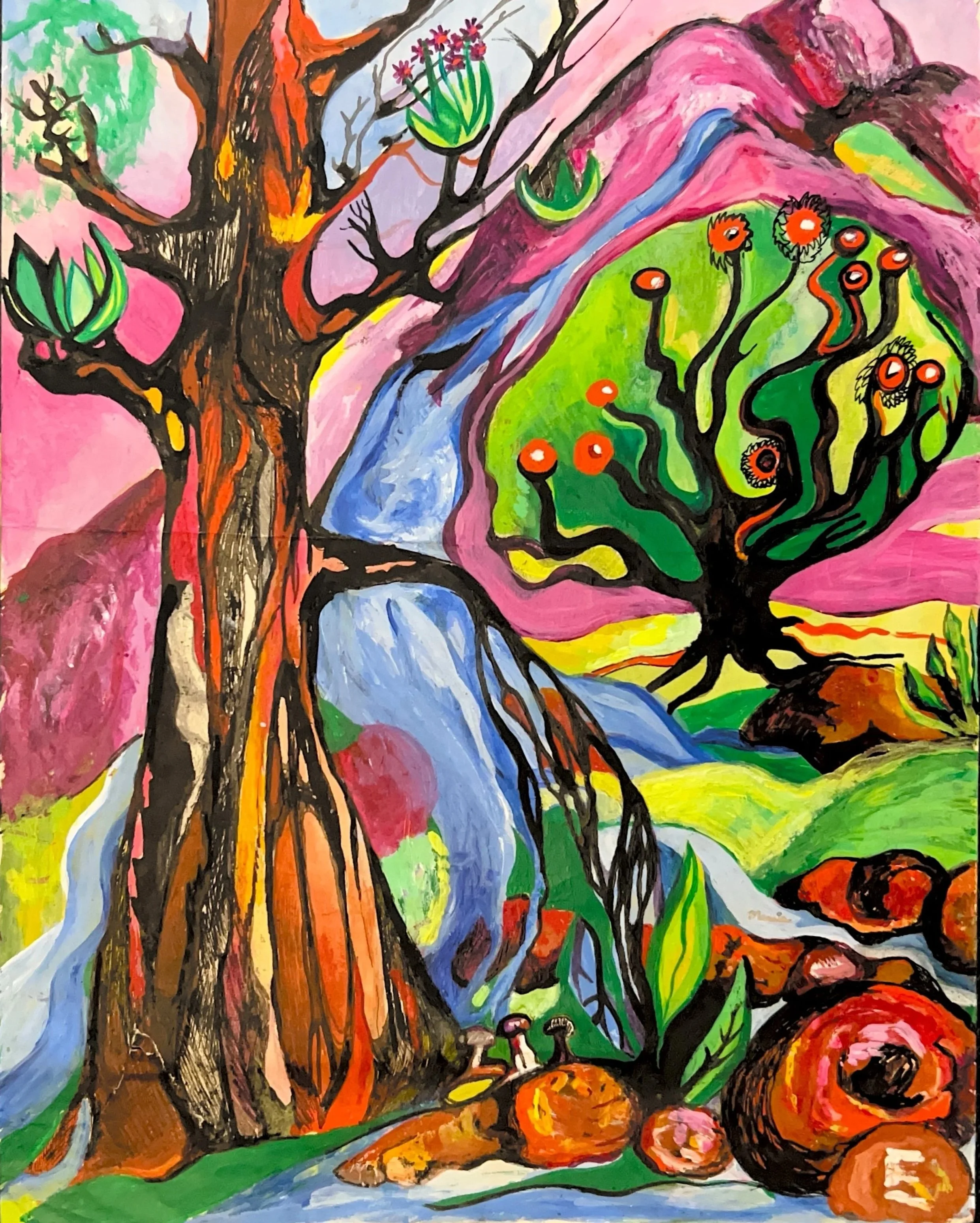 Man Merging with Trees, 1973, Acrylic on paper