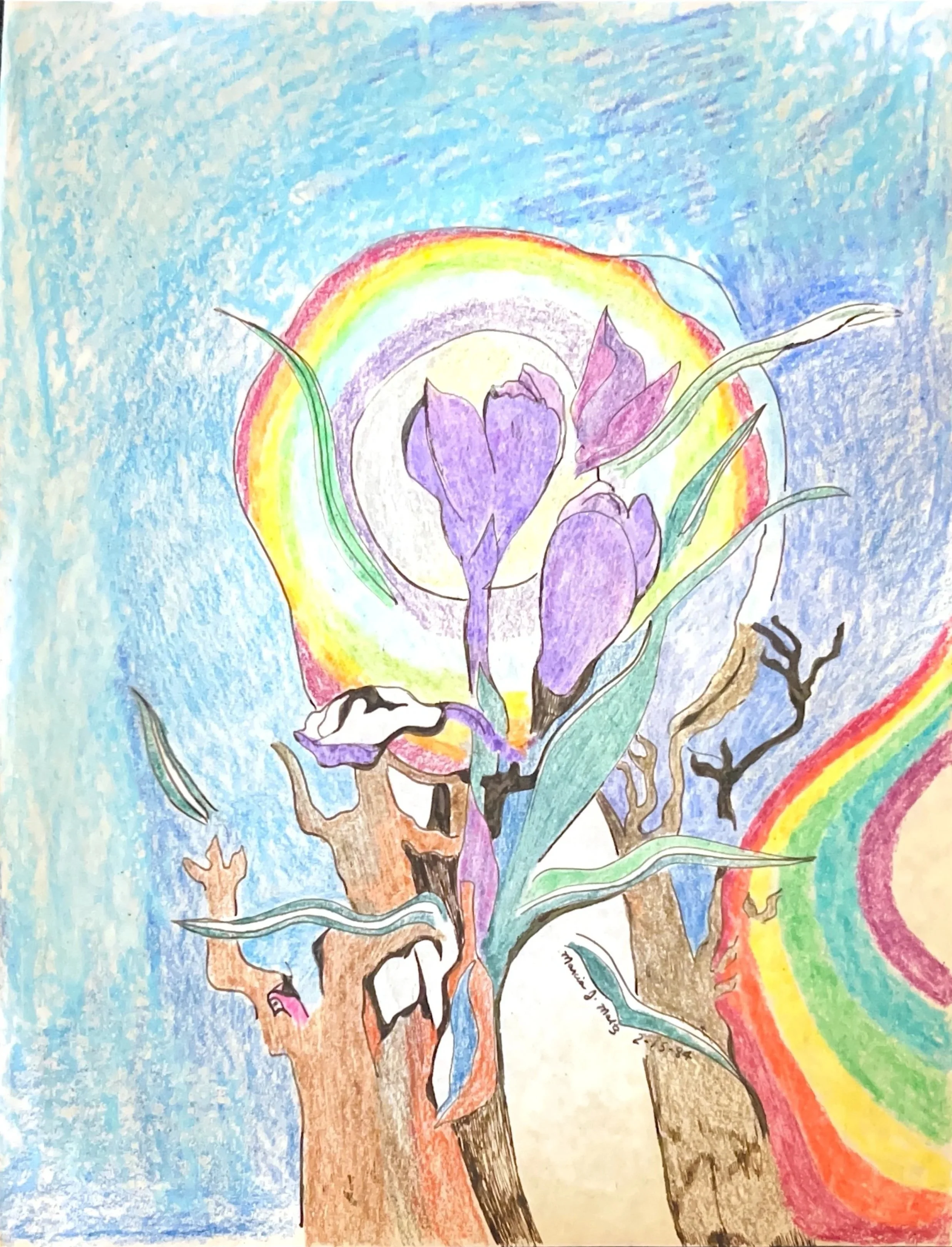 Rainbow Blooms, 2/15/84, Colored Pencil on paper
