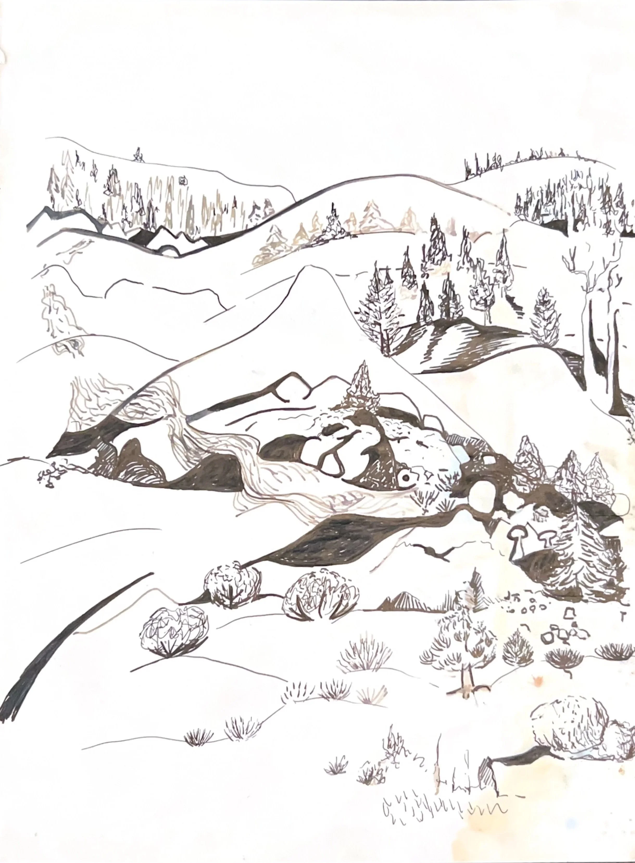 Souls in the Desert, 1970’s, Ink on paper