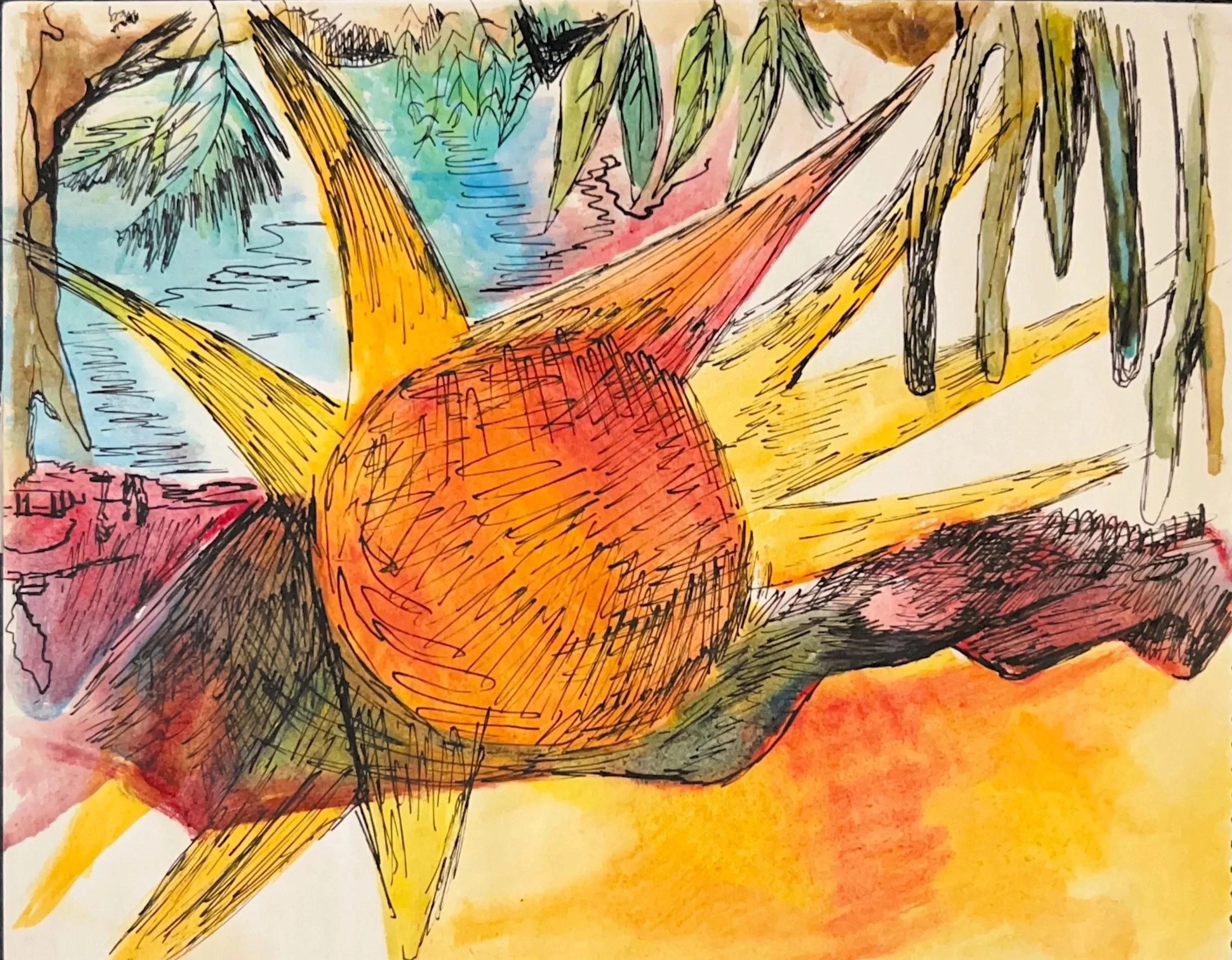 Sunburst, April 1970, Watercolor and ink on paper, Mexico