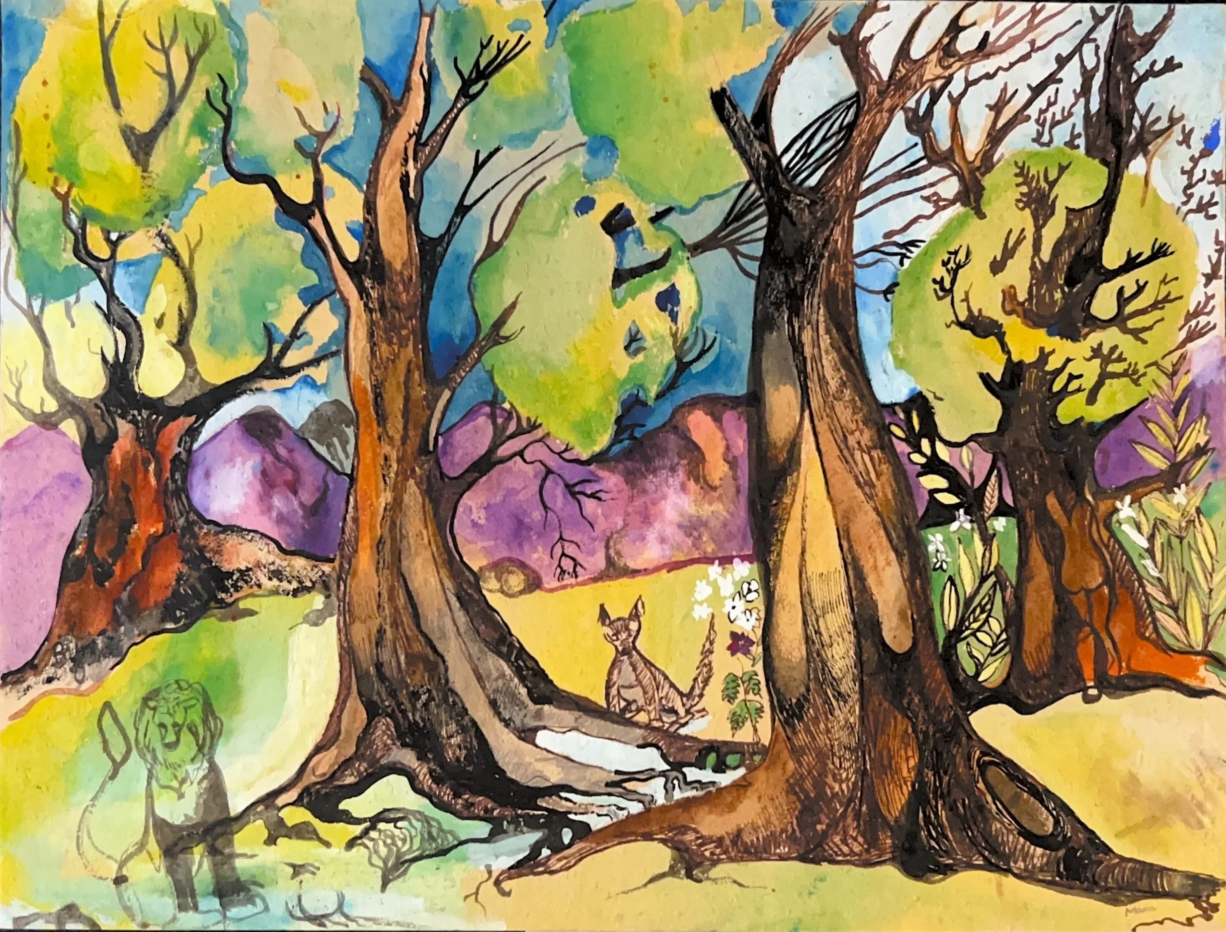 The Dog in the Forest, 1973, Watercolor on paper