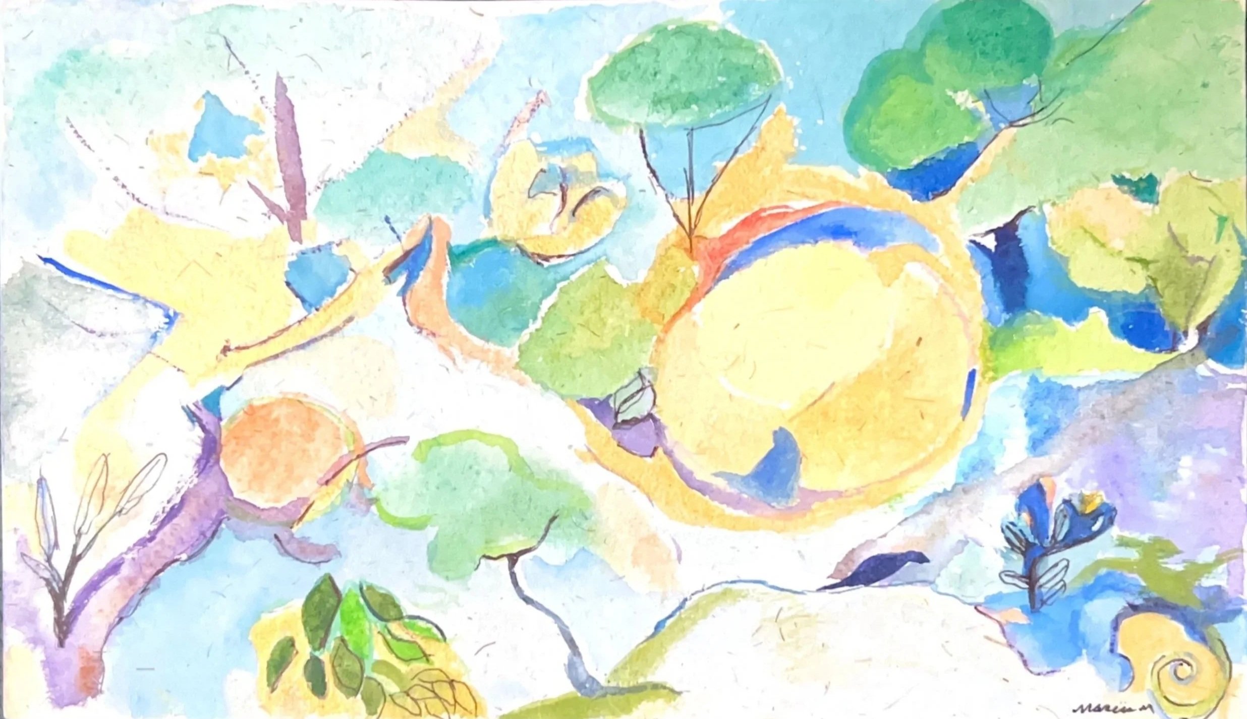 "Golden Moon" 2016, Watercolor on handmade paper from India