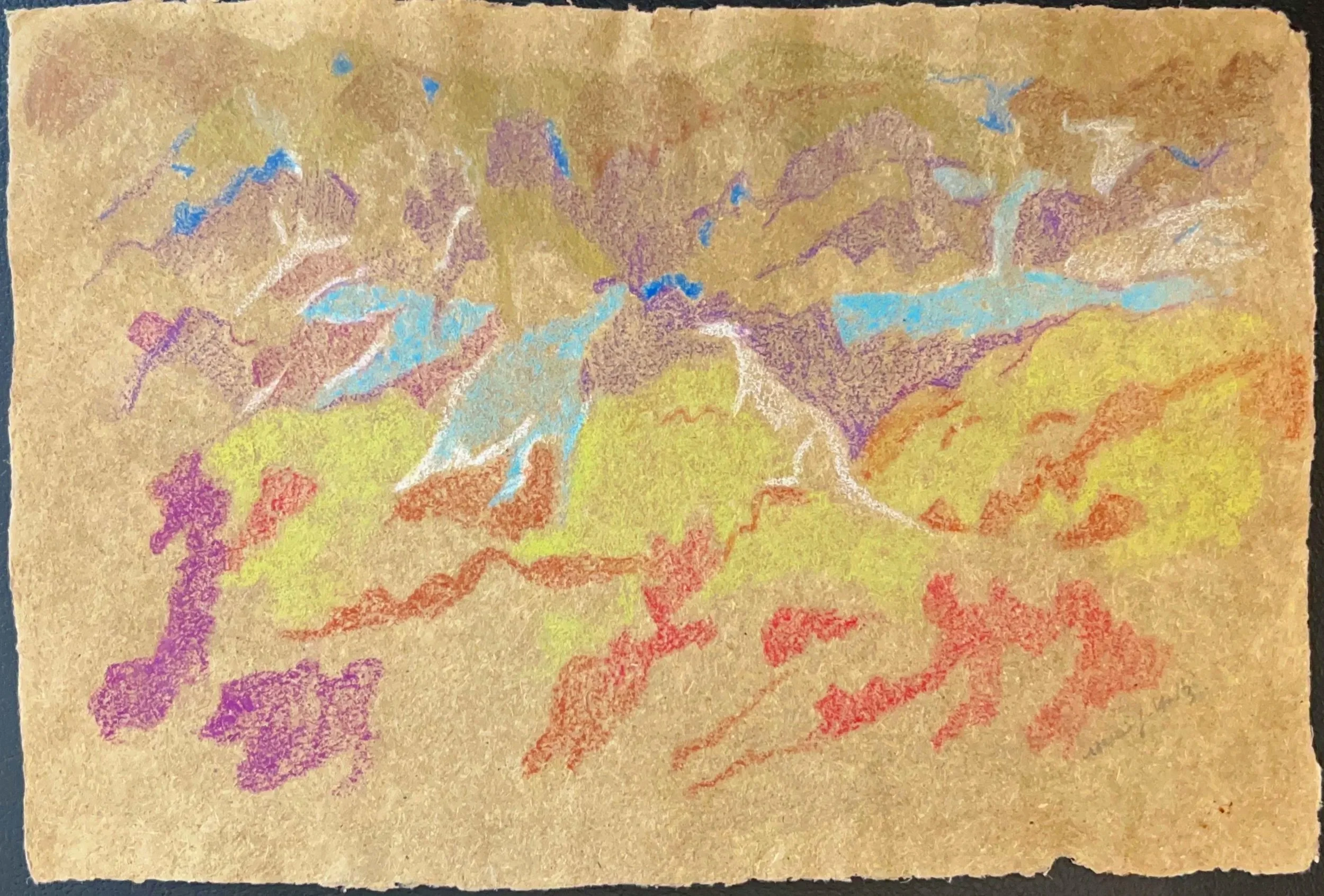 "Prehistoric" 1995, Watercolor crayon on handmade paper, Guatemala