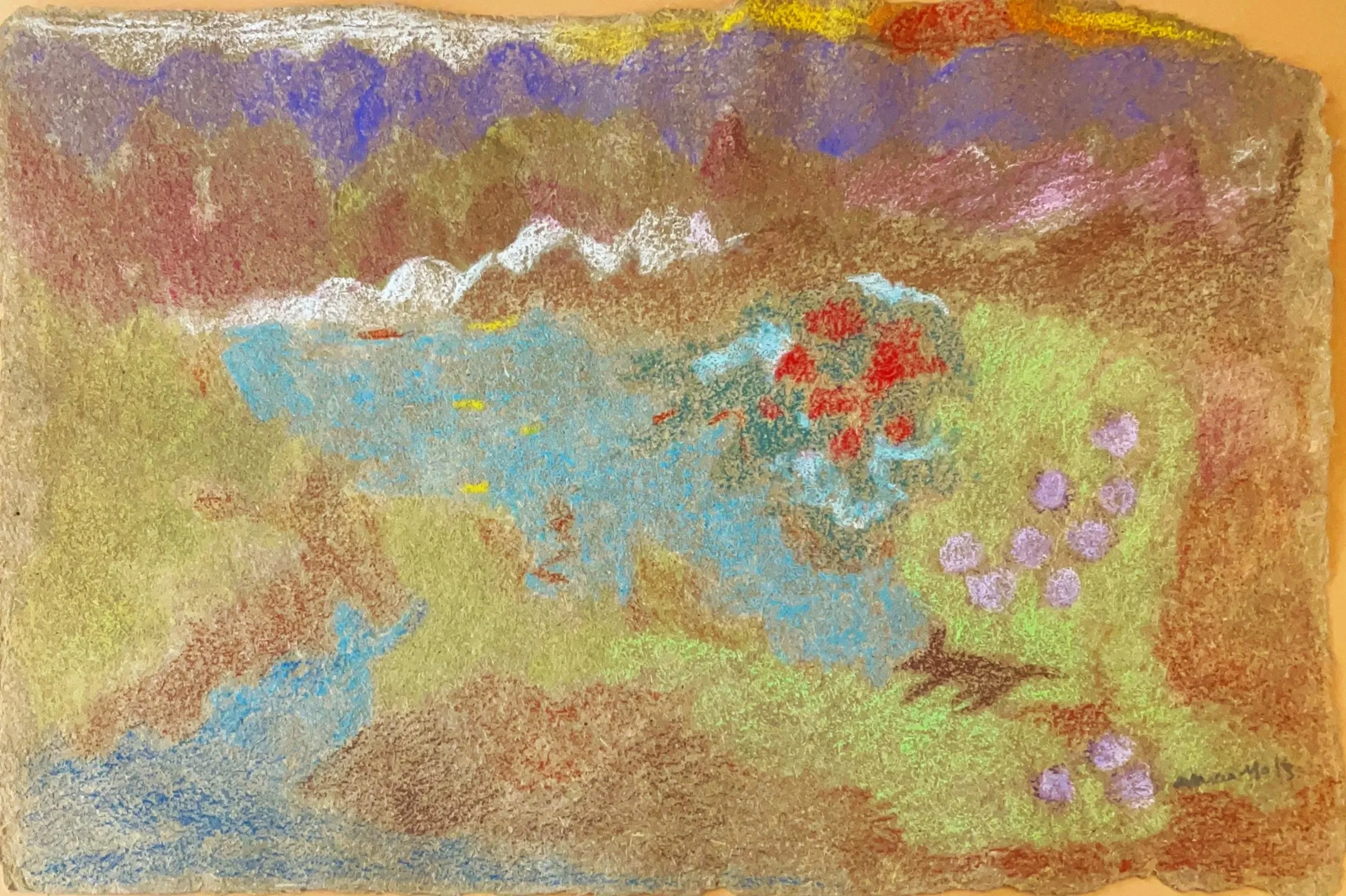 "Lone Dog" 1995, Watercolor crayon on handmade paper, Guatemala