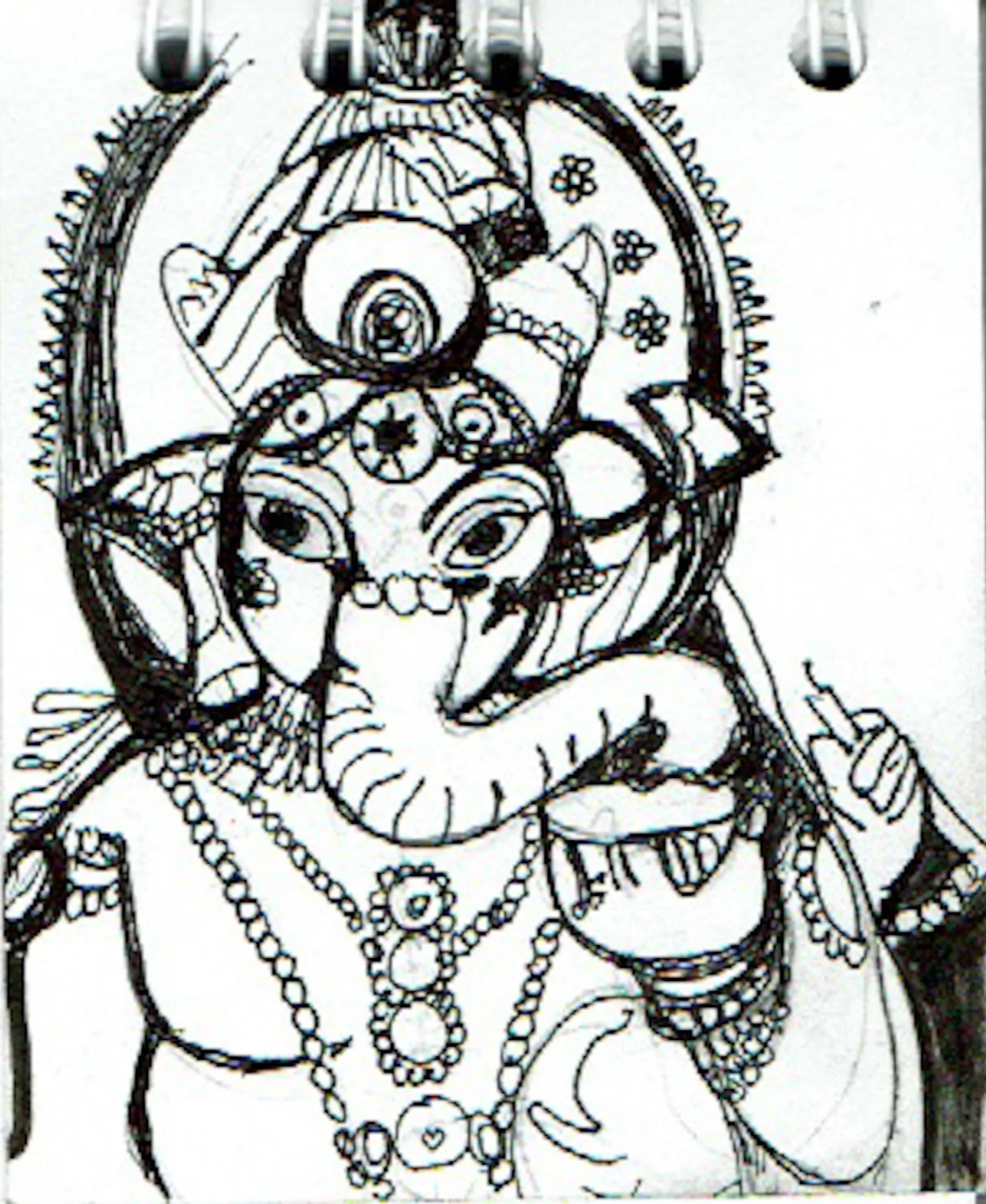 "Ganesha"  2017, Pen on paper, Drawing for silkscreen. Clay transfer, Lillstreet Art Center, Chicago