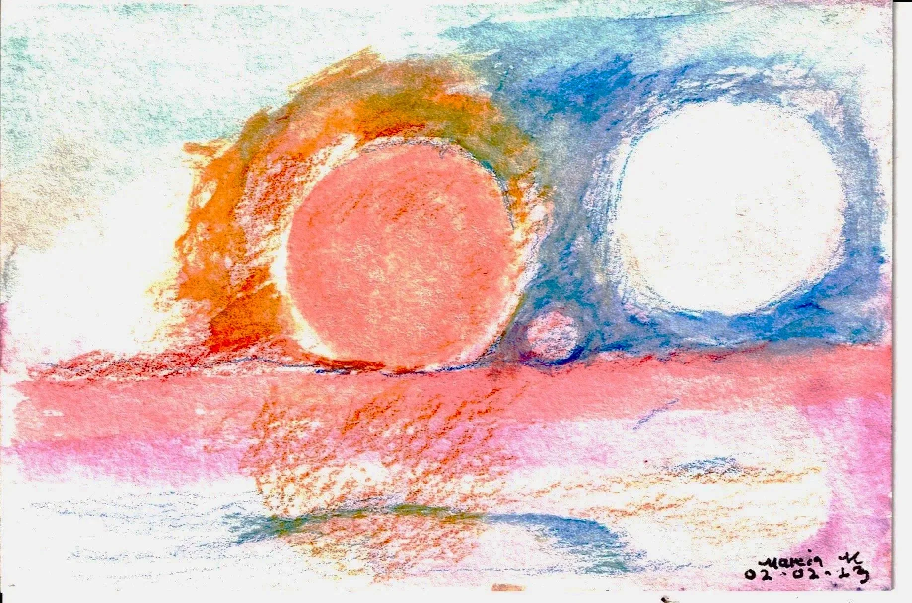 "Sunset and Moonrising at the Same Time" 2023, Watercolor on Arches watercolor paper, From Cindy and Jeff Lowe's Balcony