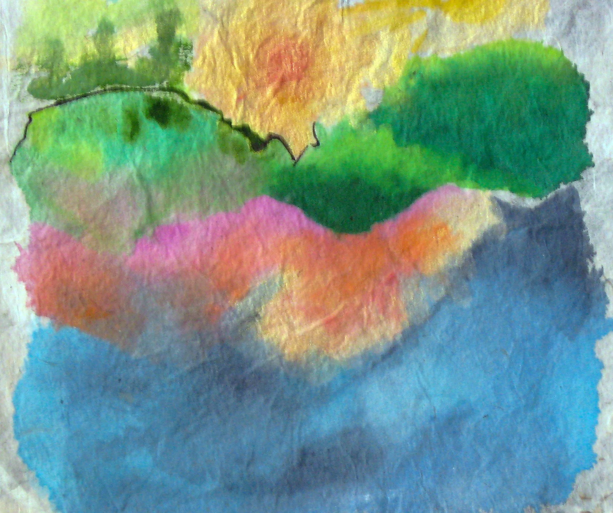 "Golden Sky Reflected In Long Lake" 2009, Watercolor on rice paper