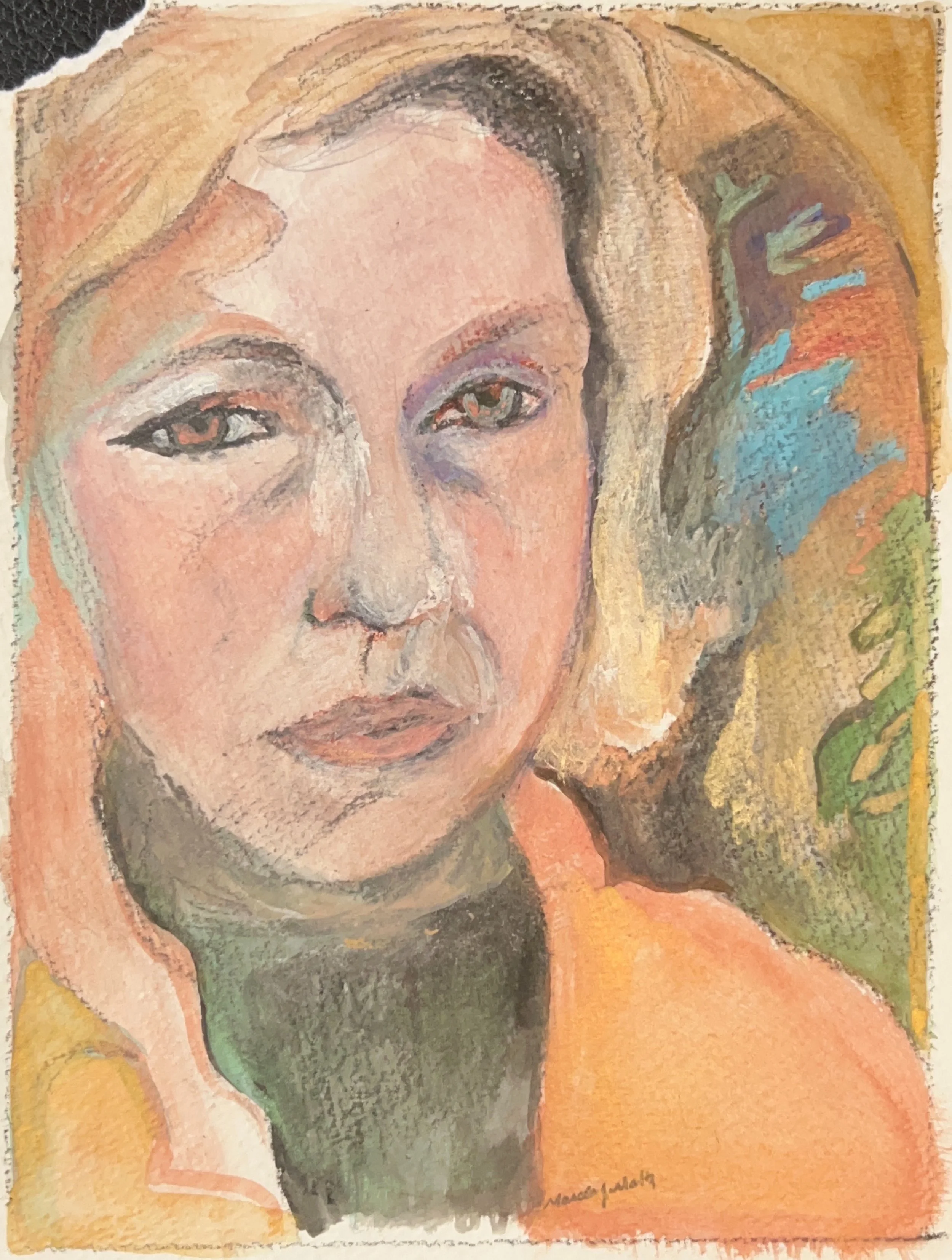 "Self Portrait Indigo Skies" 1988, Pastel on paper