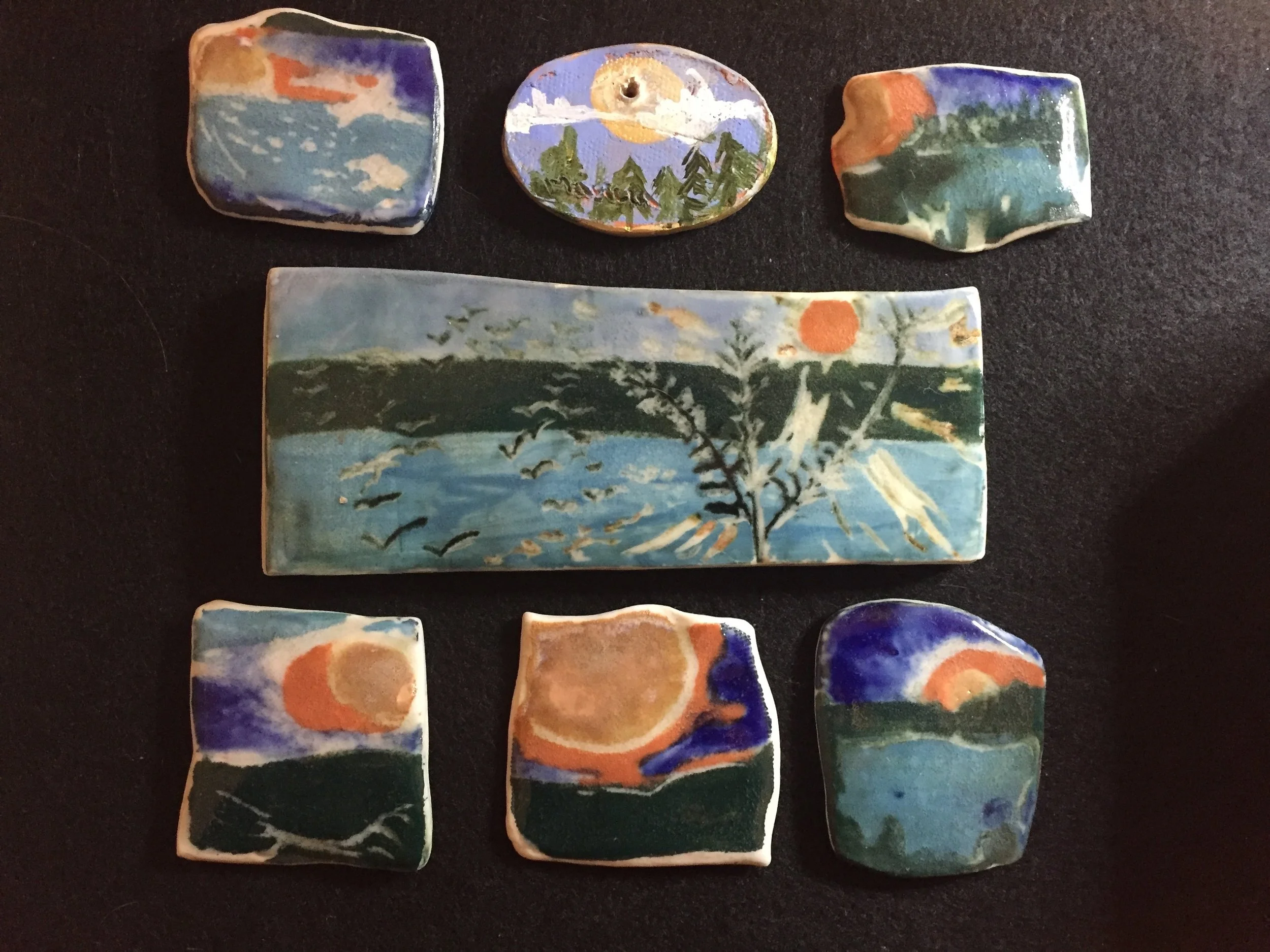 "All the Pieces of the Sunrise Series" 2020’s, Porcelain hand painted tiles
