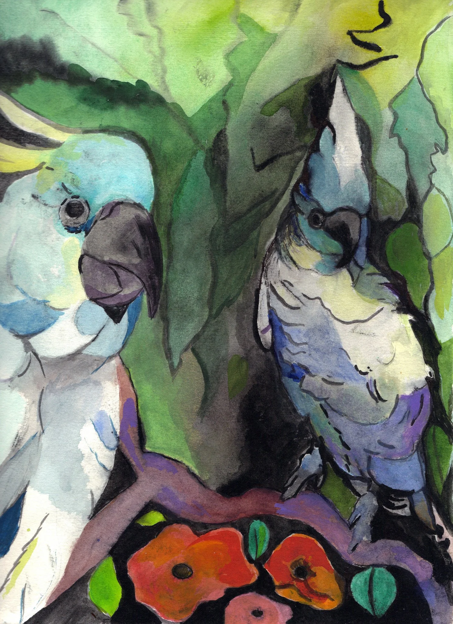 "Birds of a Feather" 1980's, Watercolor on paper