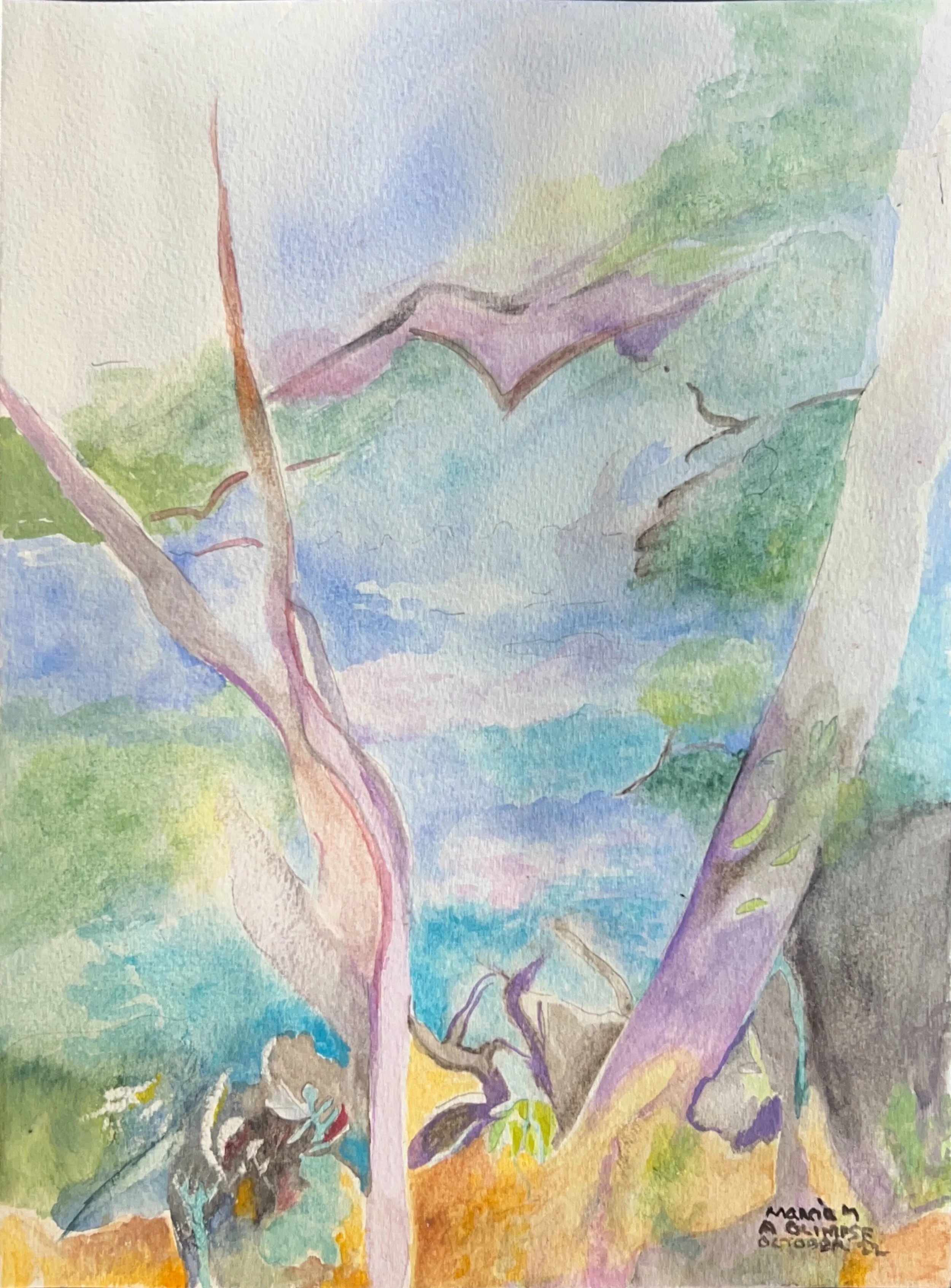 "A Glimpse" 2021, Watercolor on paper