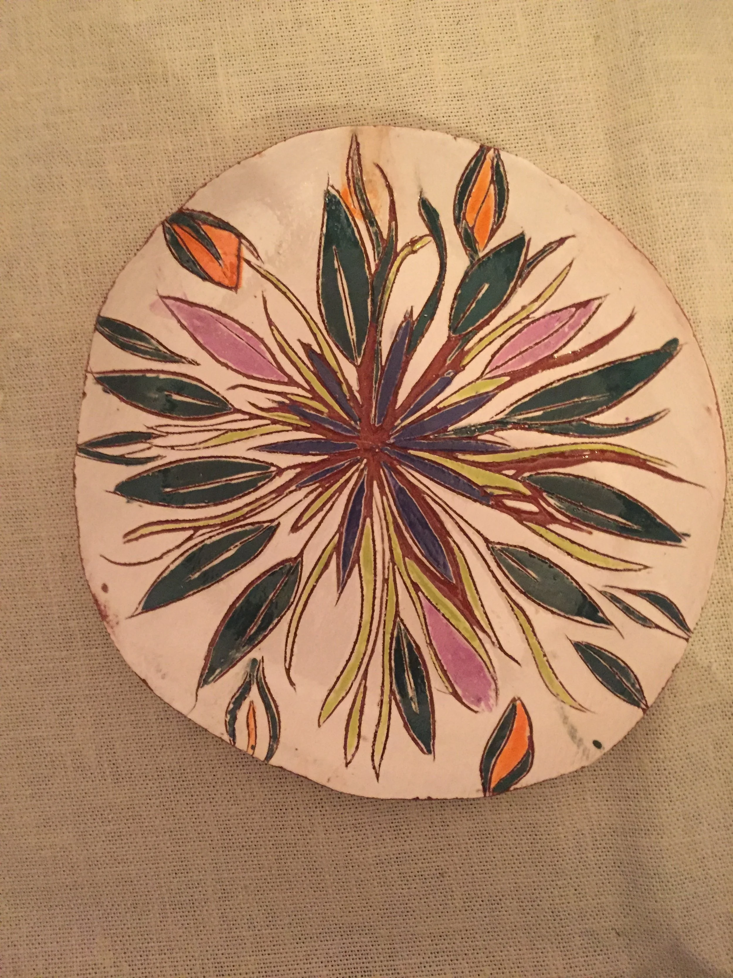 "Radiating from the Center" 2018, Ceramic handmade porcelain plate 

