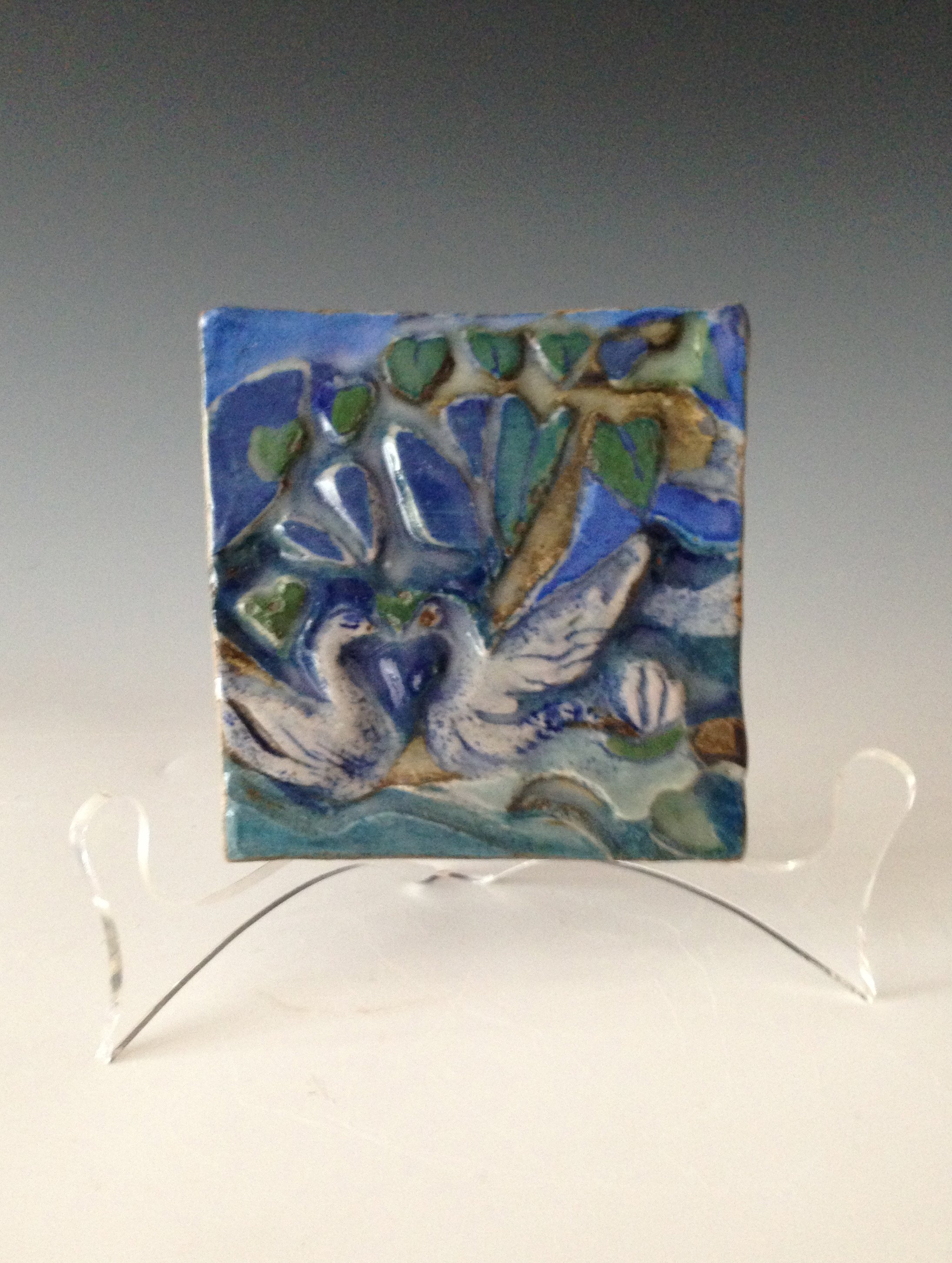 "Swans In Love" 2020’s, Porcelain hand sculpted tile
