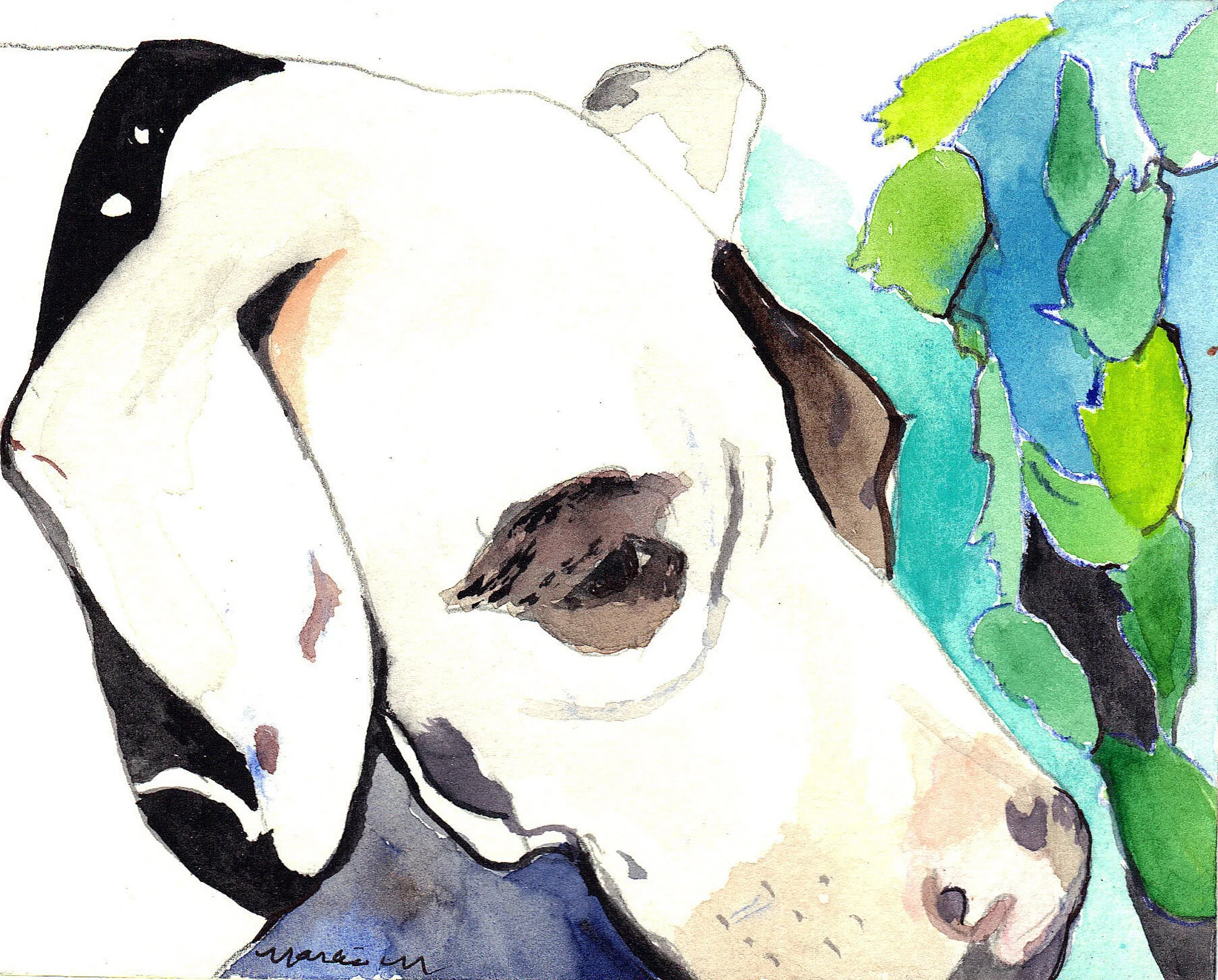 "Piglet 2" 1990's, Watercolor on paper