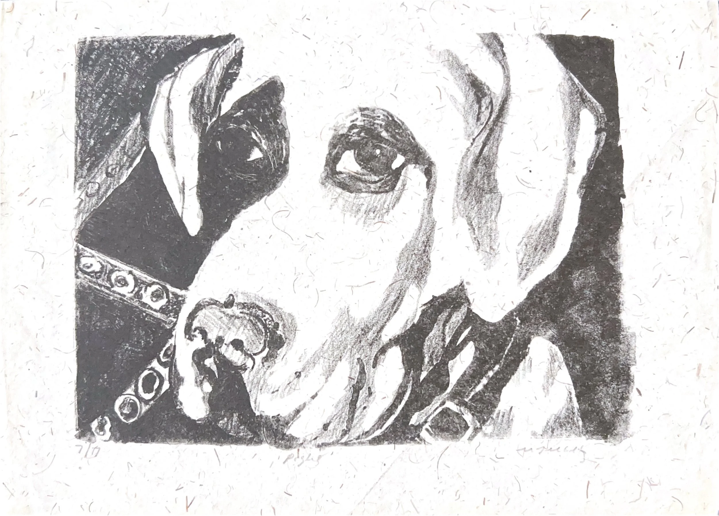 "Piglet on Indian Paper" 2000's, Lithograph crayon print on paper