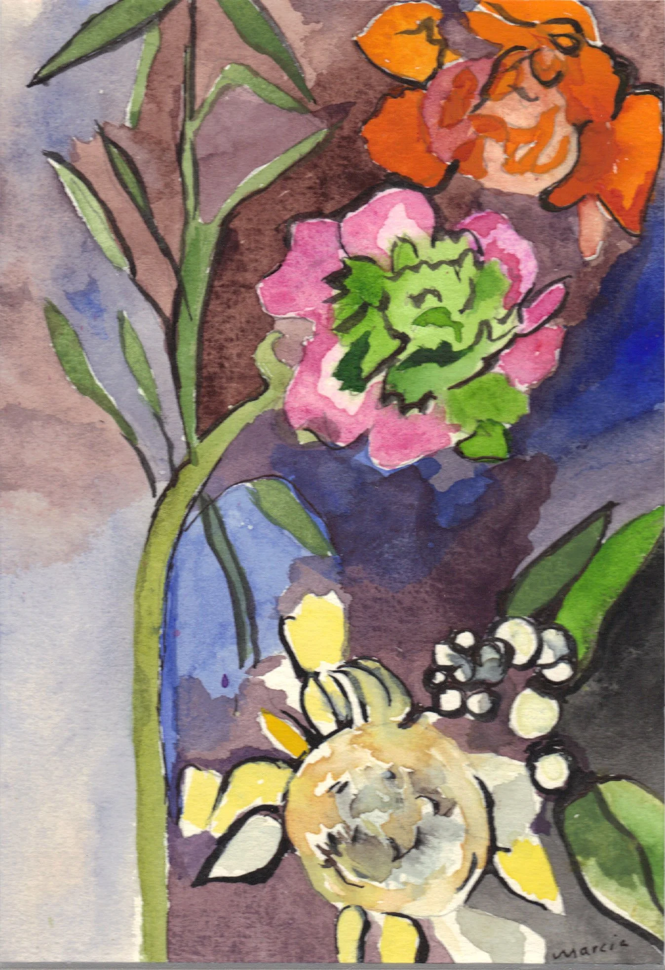 "Pink and Yellow" 2019, Watercolor on paper