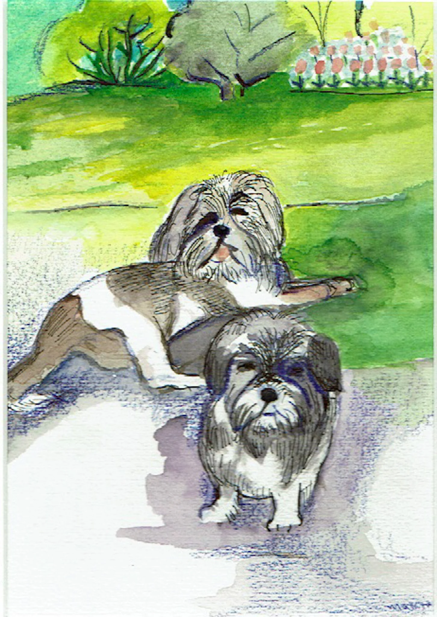 "Eli and Wilbur" 1970's, Watercolor on paper