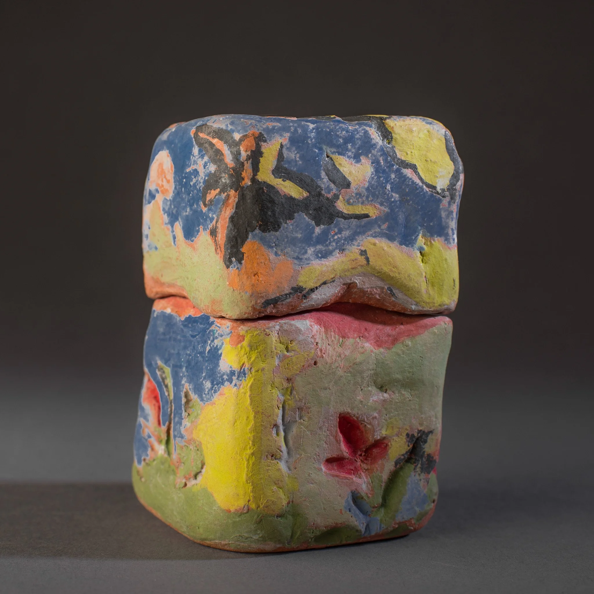 "Small Treasure Box" 2020's, Ceramic terracotta carved from one solid block of clay 