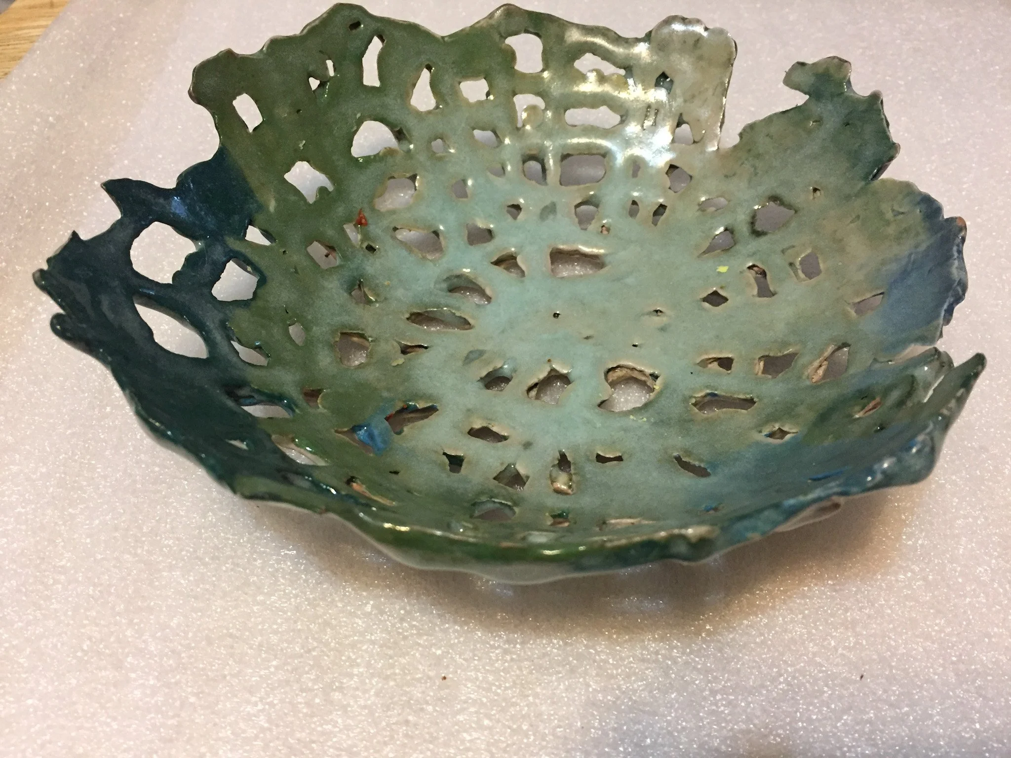 "Fragile Green Vessel" 2019, Ceramic porcelain with paper, Top view