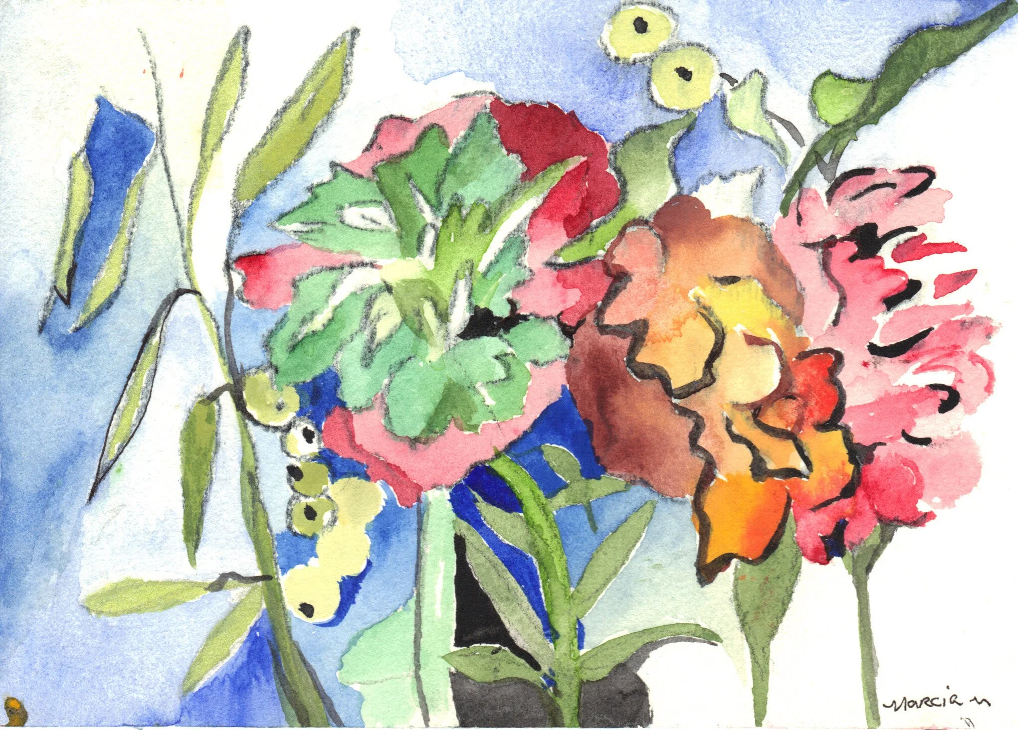 "Flowers From My Garden" 2018, Watercolor on paper